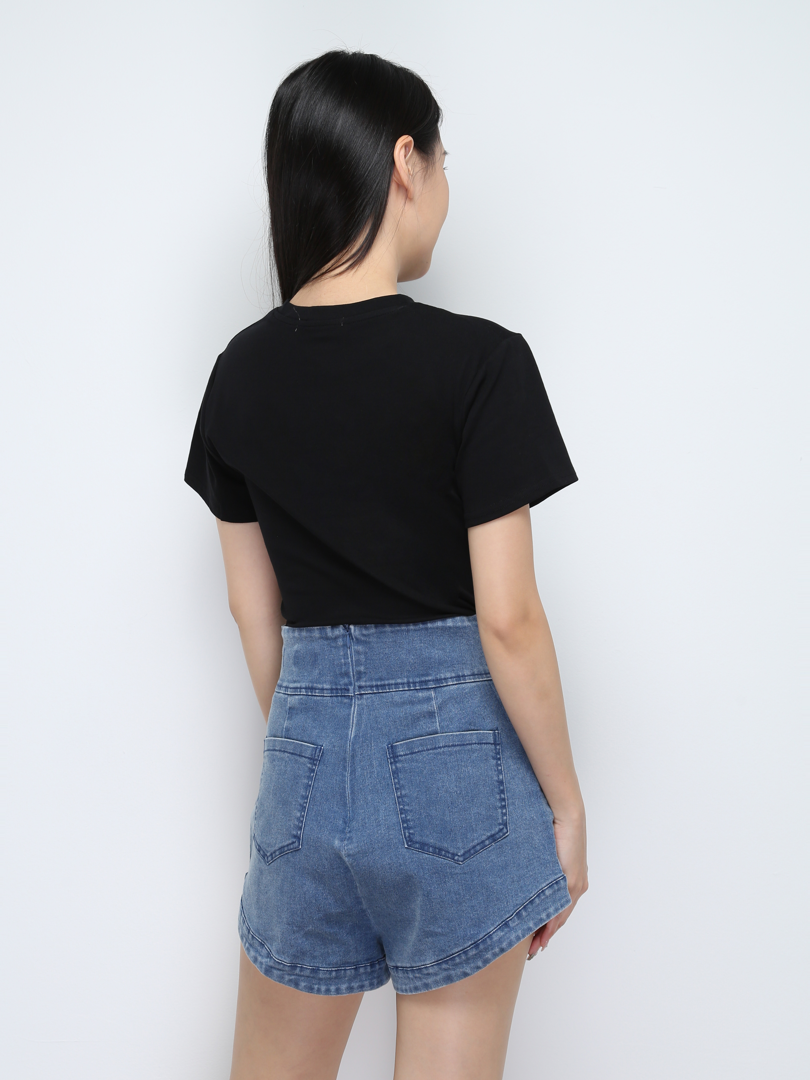 Denim High Waist Side Pocket Short Pants 28115 (SO)