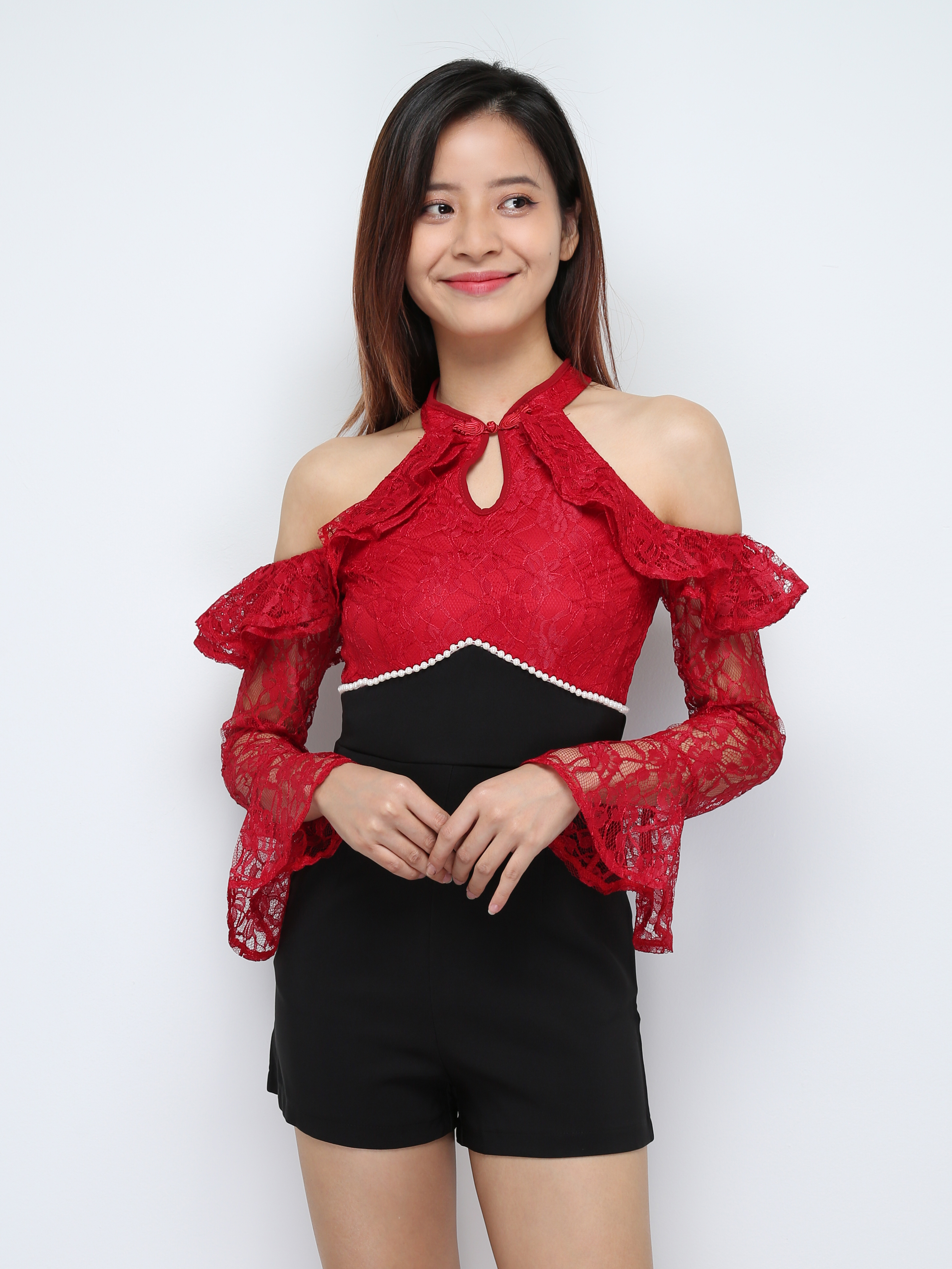 Lace Long Sleeve Back Zip Jumpsuit 30153