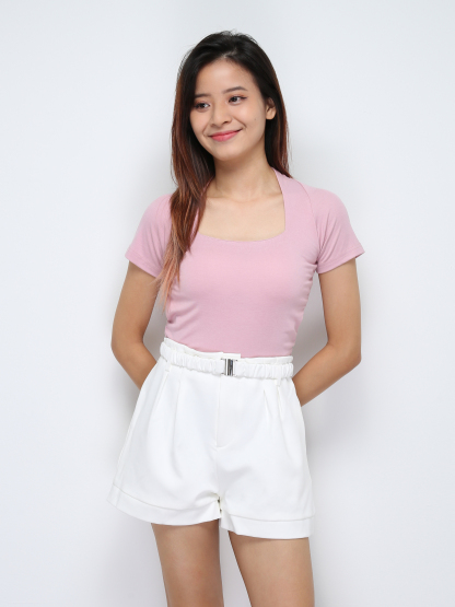 Plain Short Sleeve Crop Top 28646