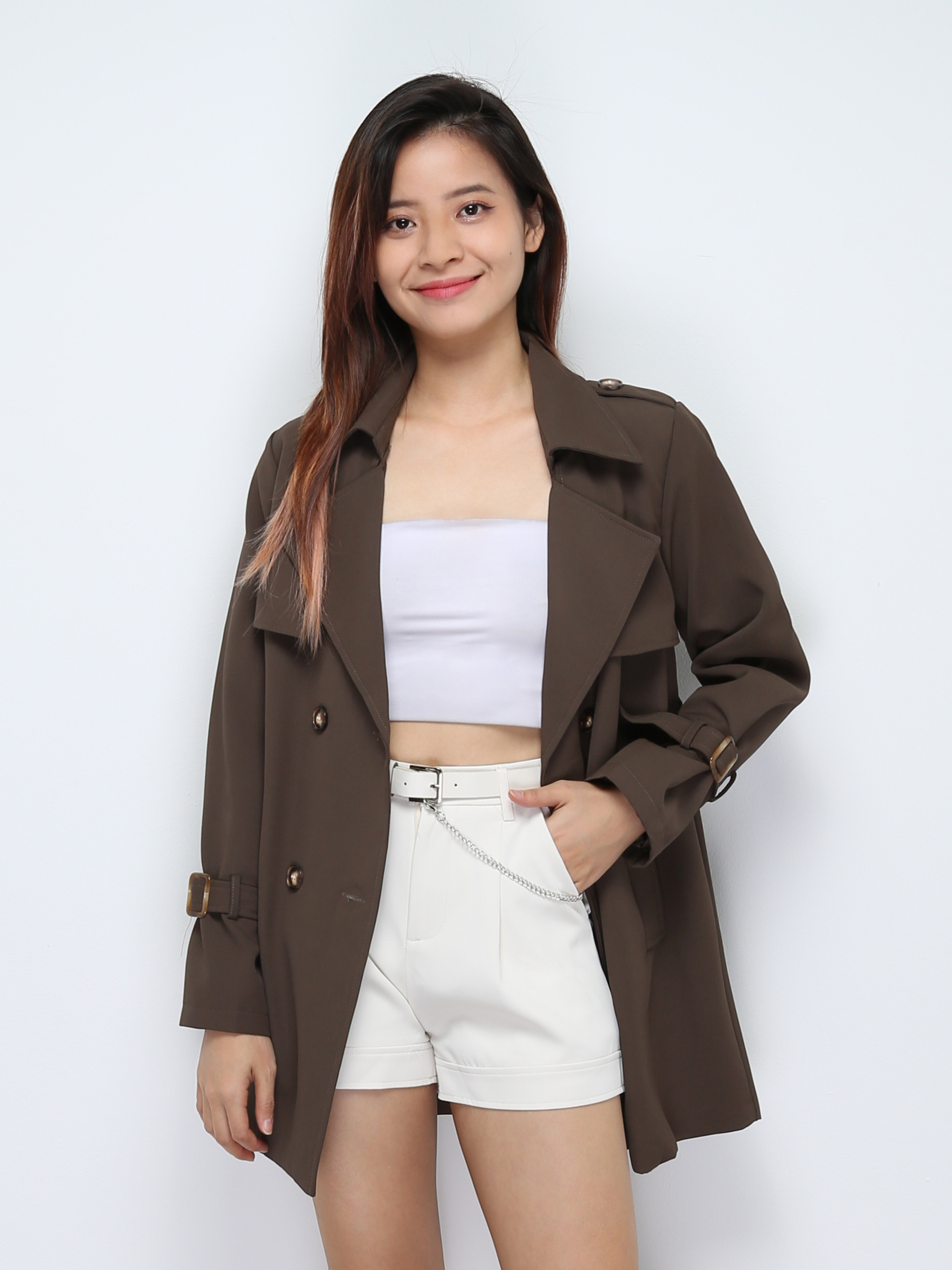 High Waist Side Pocket With Belt Short Pants 28099