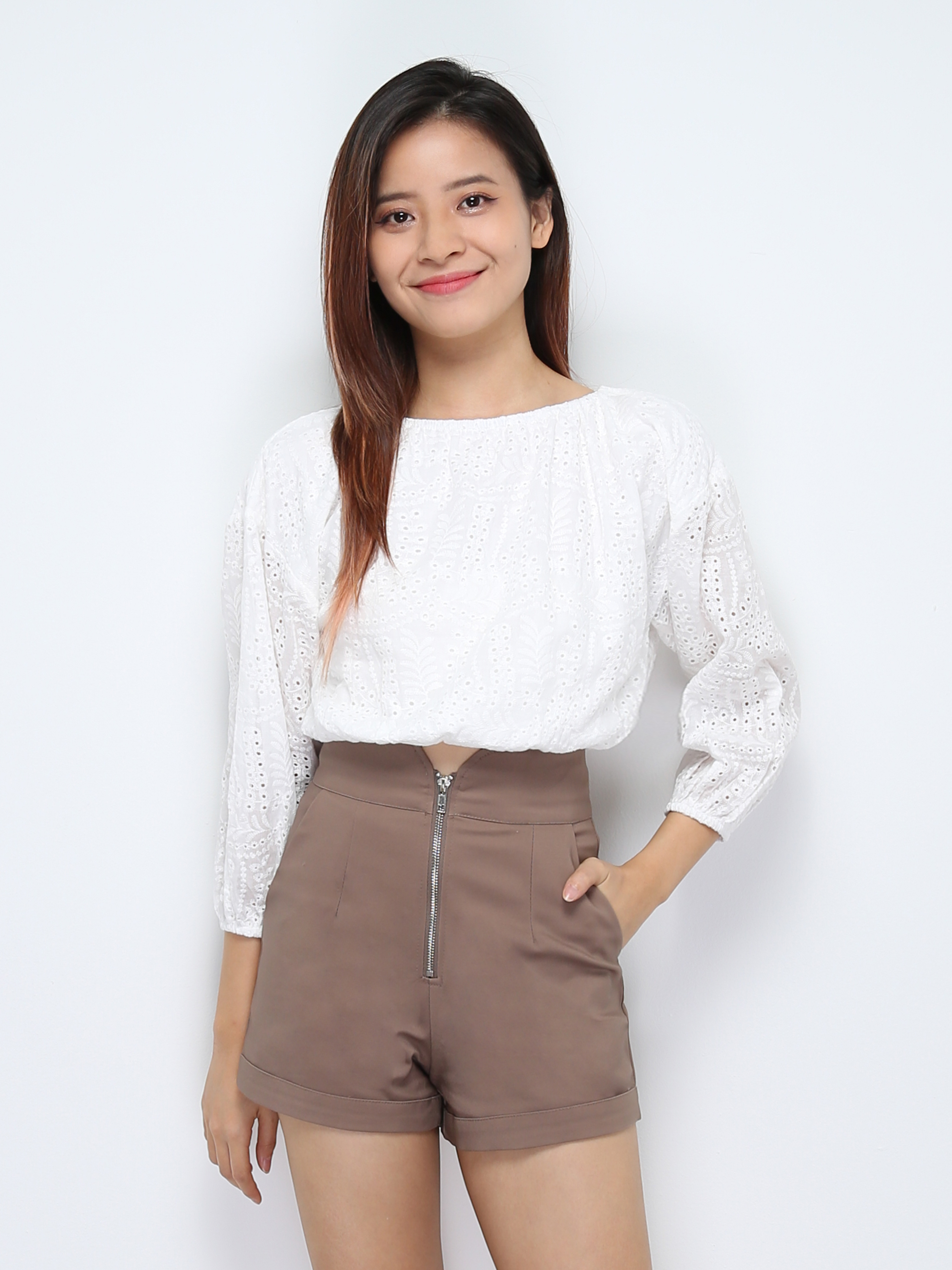 High Waist Front Zip Short Pants 28654