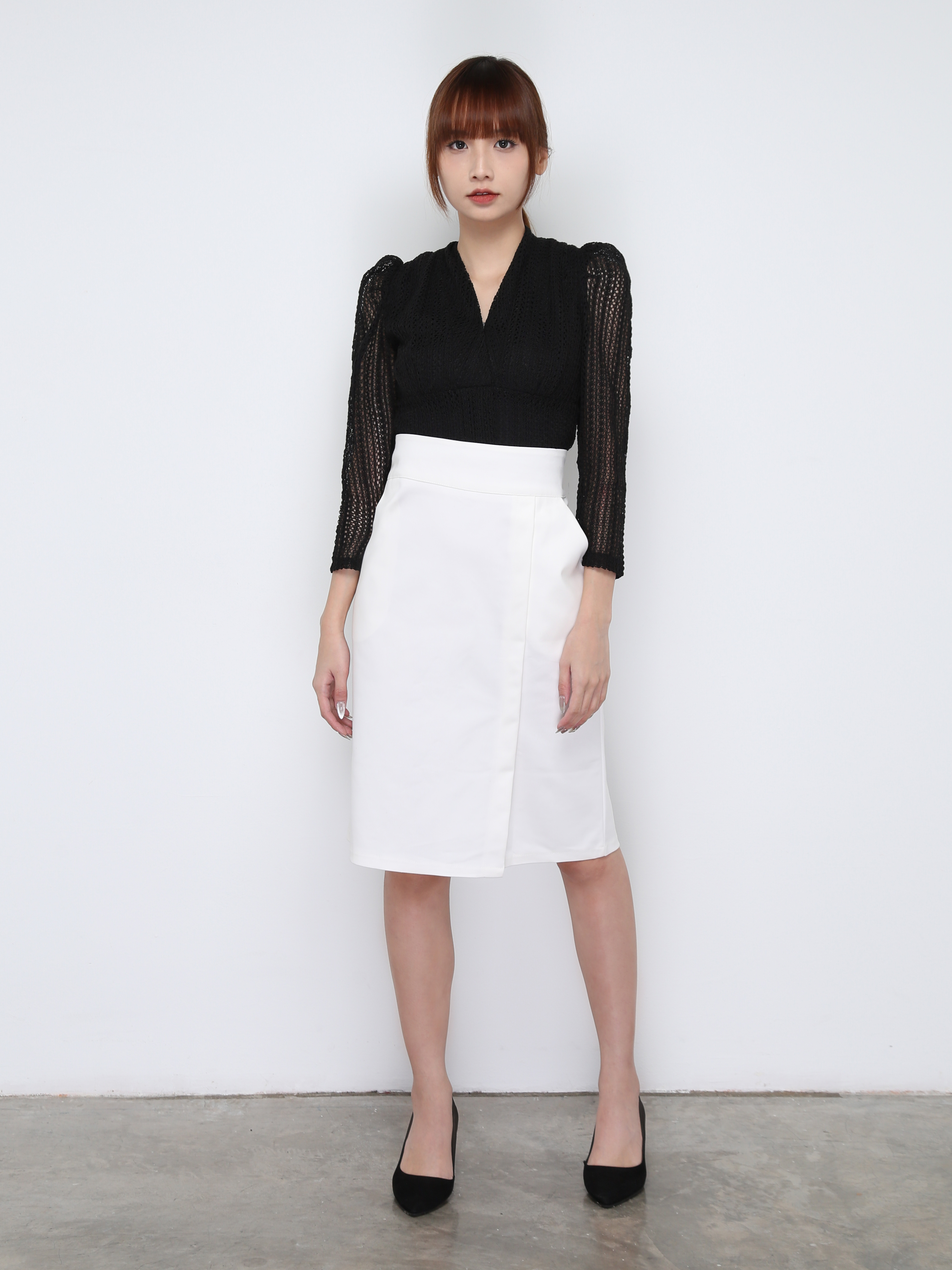 High Waist Side Pleated Long Skirt 29671