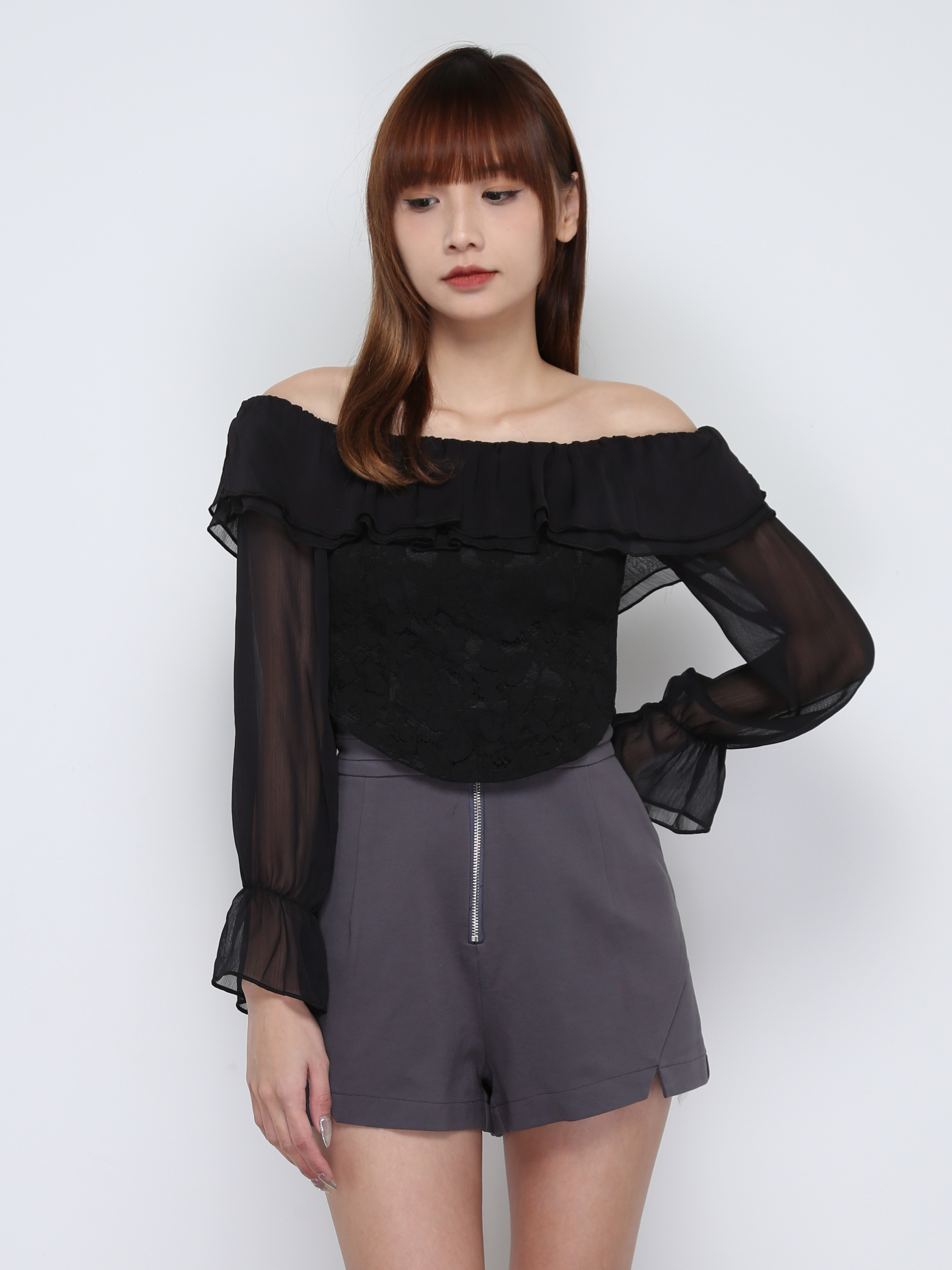 High Waist Front Zip Short Pants 29660