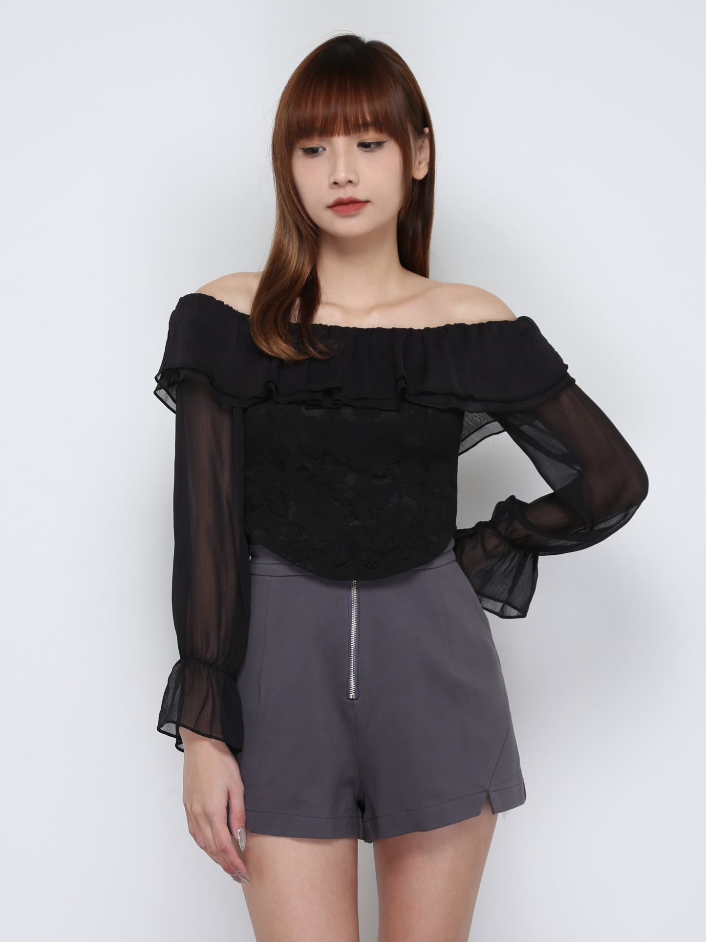 High Waist Front Zip Short Pants 29660