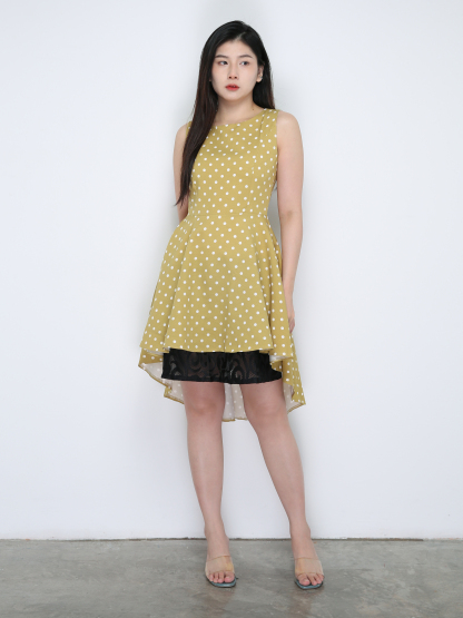Polka Dot Lace Front Short Back Long Dress 18915