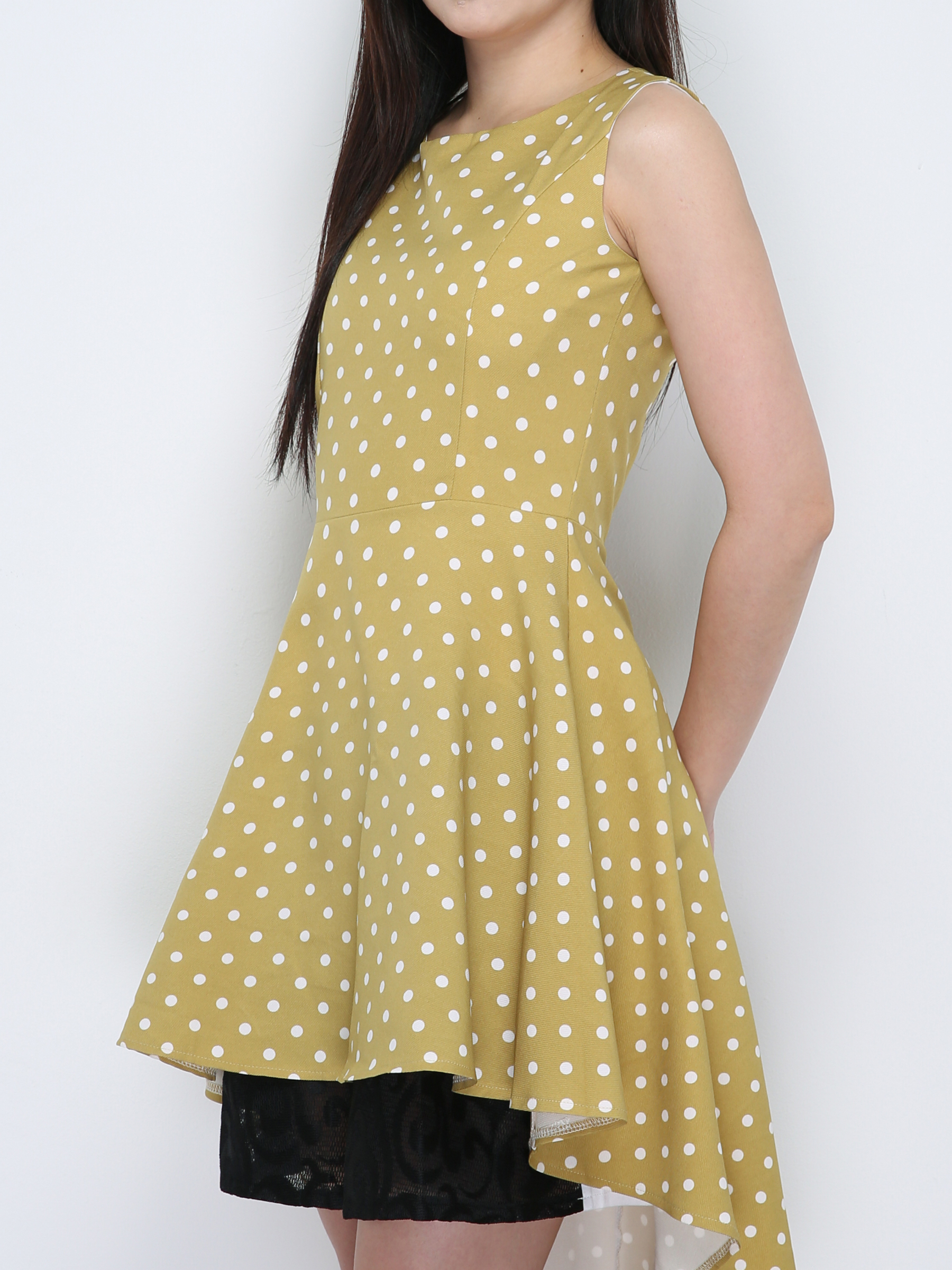 Polka Dot Lace Front Short Back Long Dress 18915