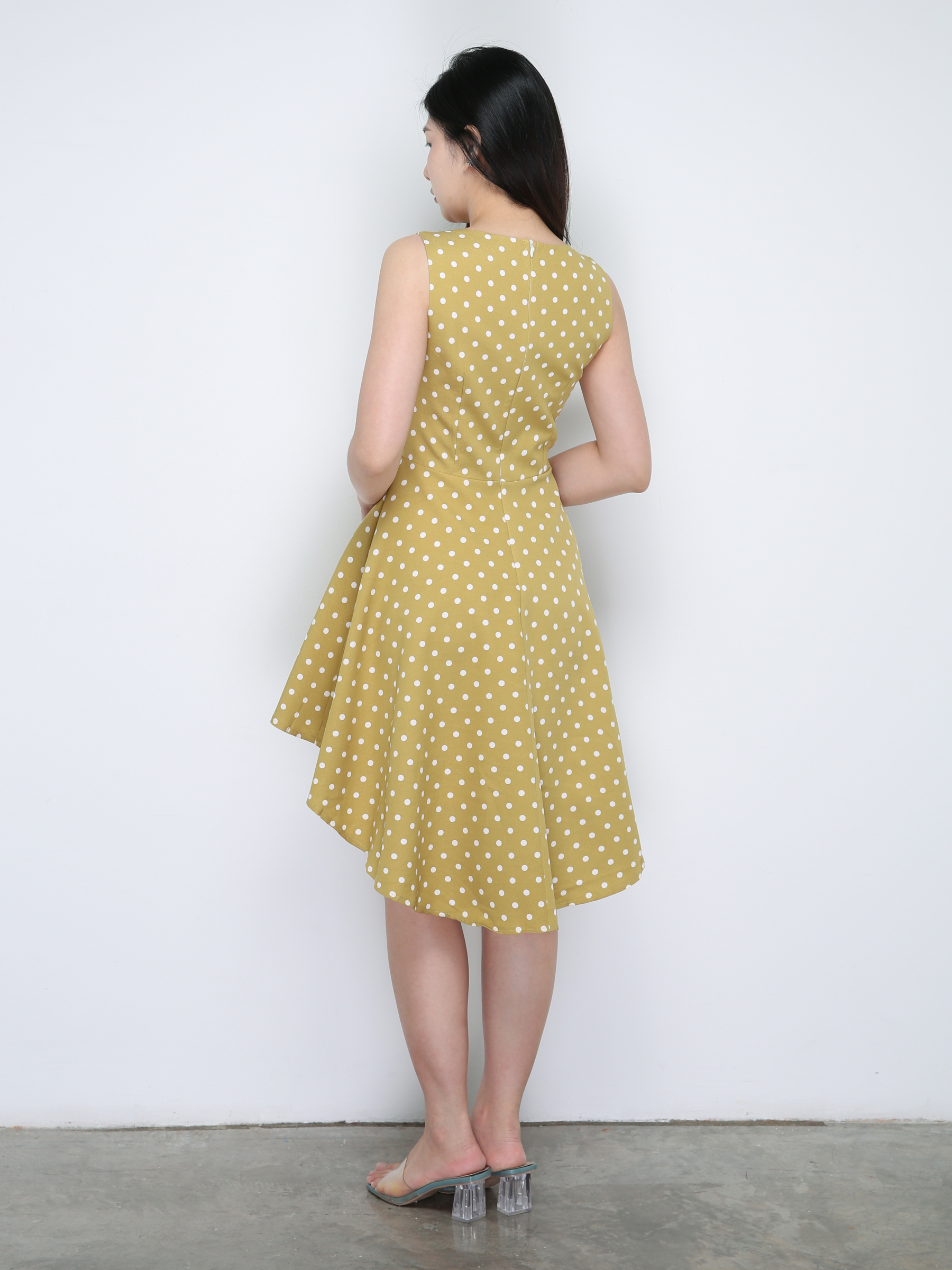 Polka Dot Lace Front Short Back Long Dress 18915