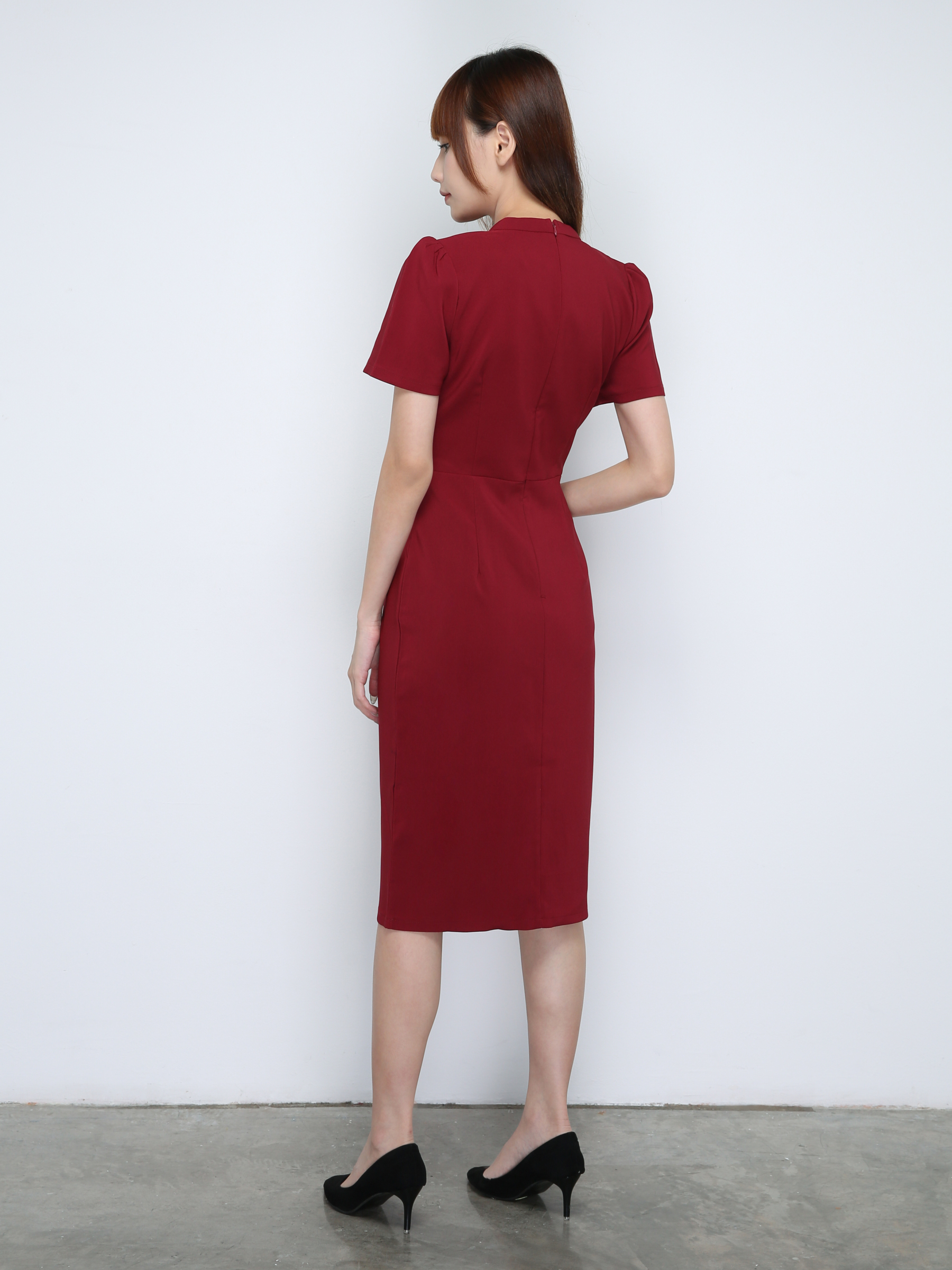 High Neck Fake Button Short Sleeve Dress 18241