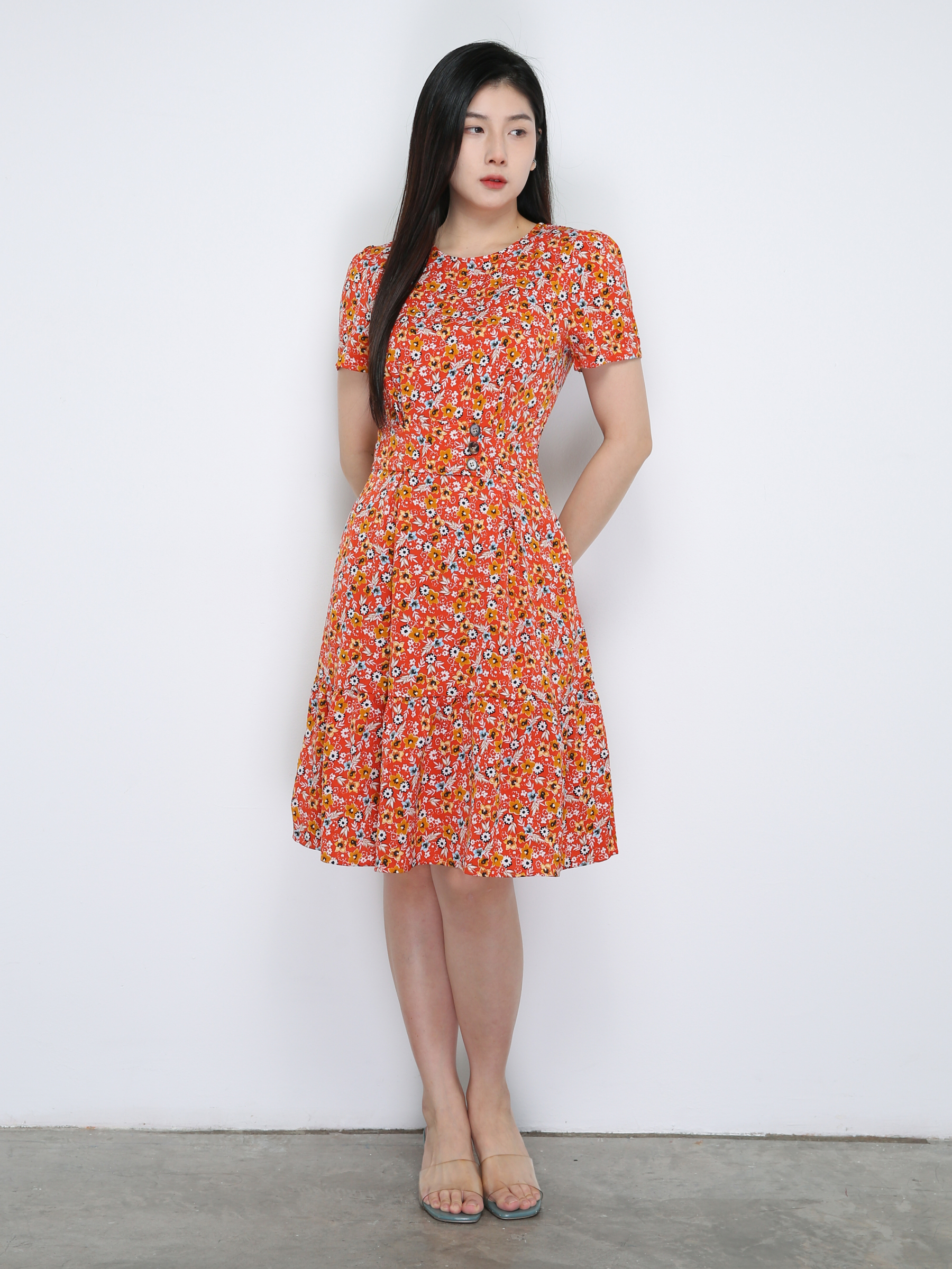 Floral Round Neck Flare Dress 18855