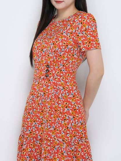 Floral Round Neck Flare Dress 18855