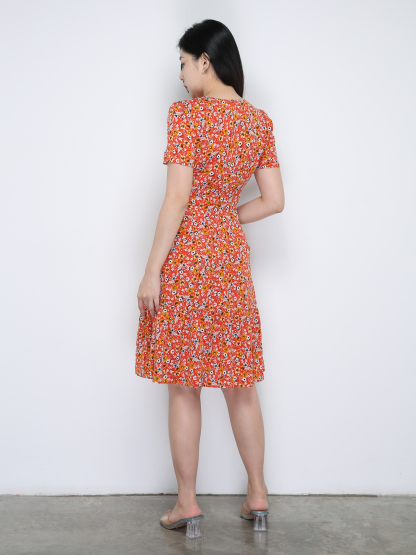 Floral Round Neck Flare Dress 18855