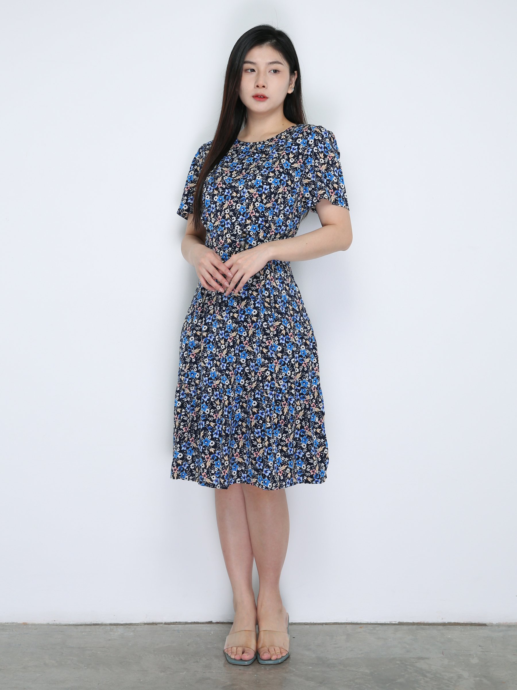 Floral Round Neck Flare Dress 18855