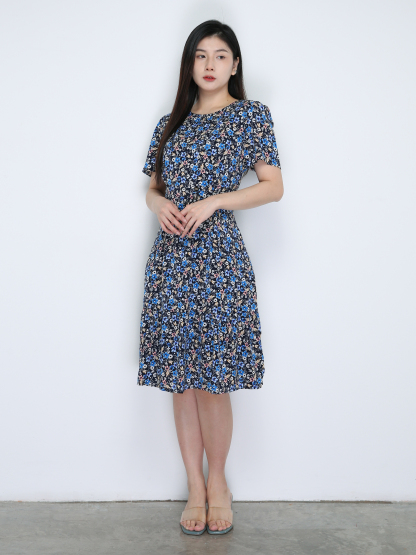 Floral Round Neck Flare Dress 18855