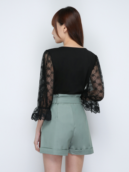 High Waist Plain With Belt Short Pants 18440