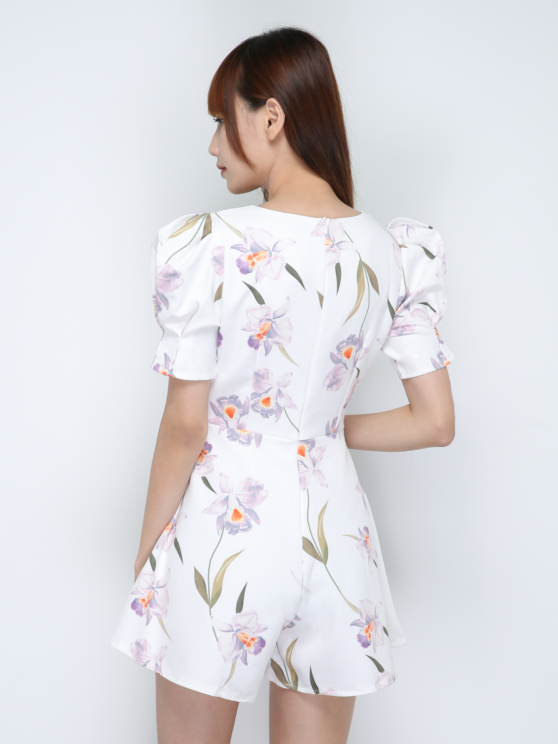 Floral Puff Sleeve Two Pocket Jumpsuit 18208