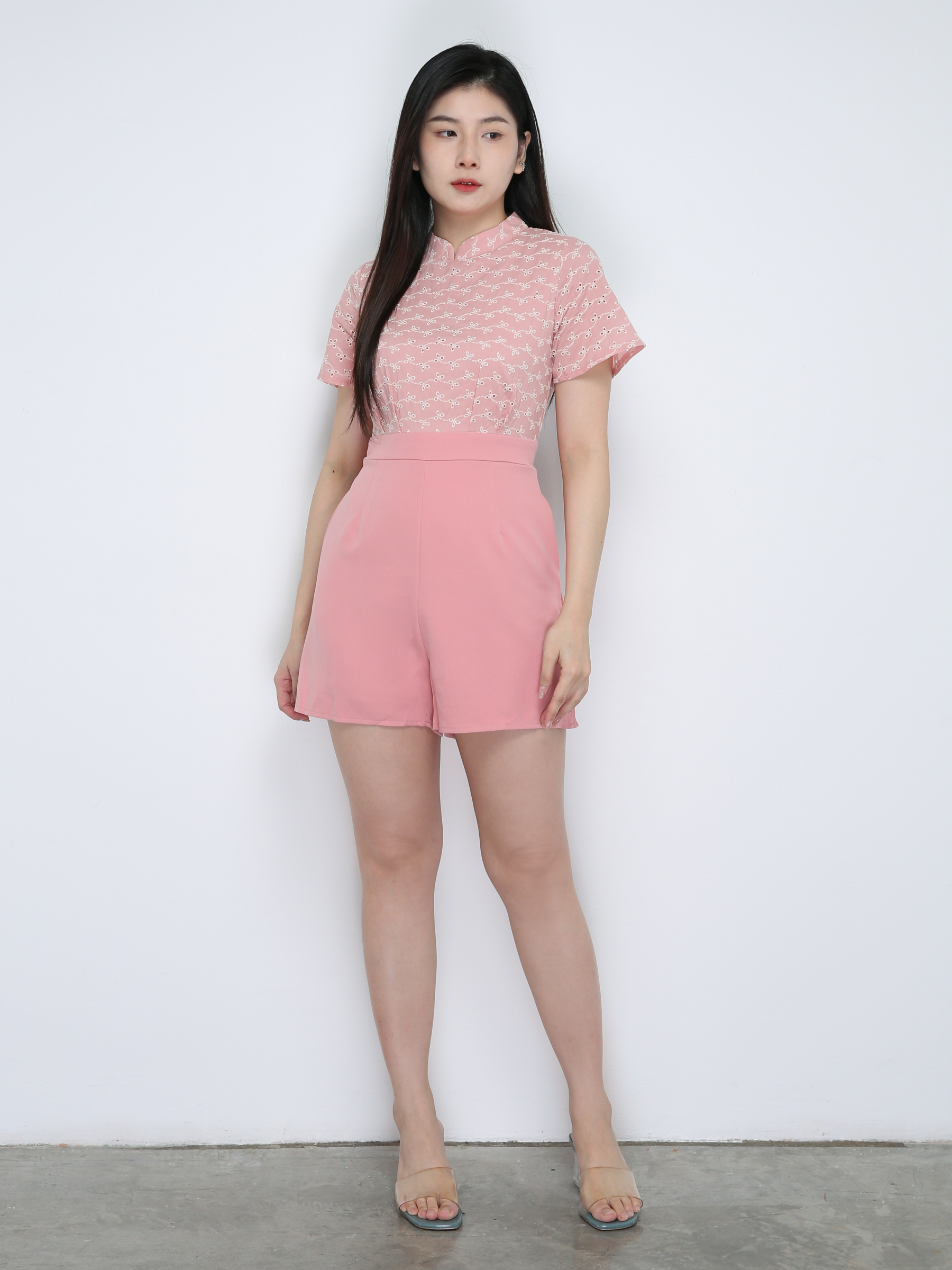 Eyelet Pattern Jumpsuit With Belt 18916