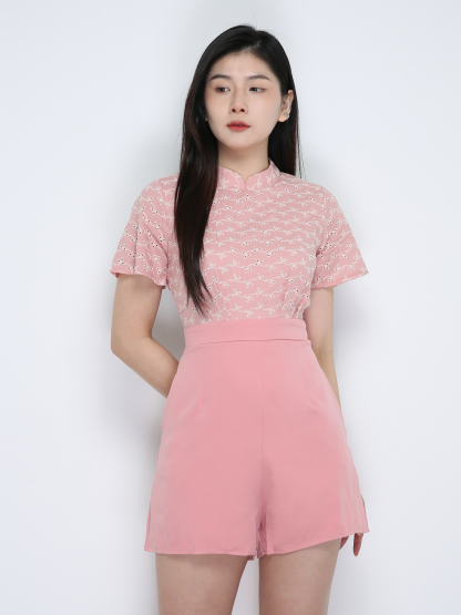 Eyelet Pattern Jumpsuit With Belt 18916
