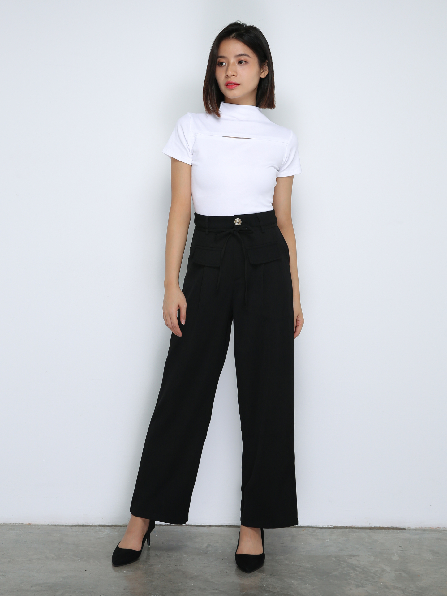 Side Pocket With String Belt Long Pants 33912