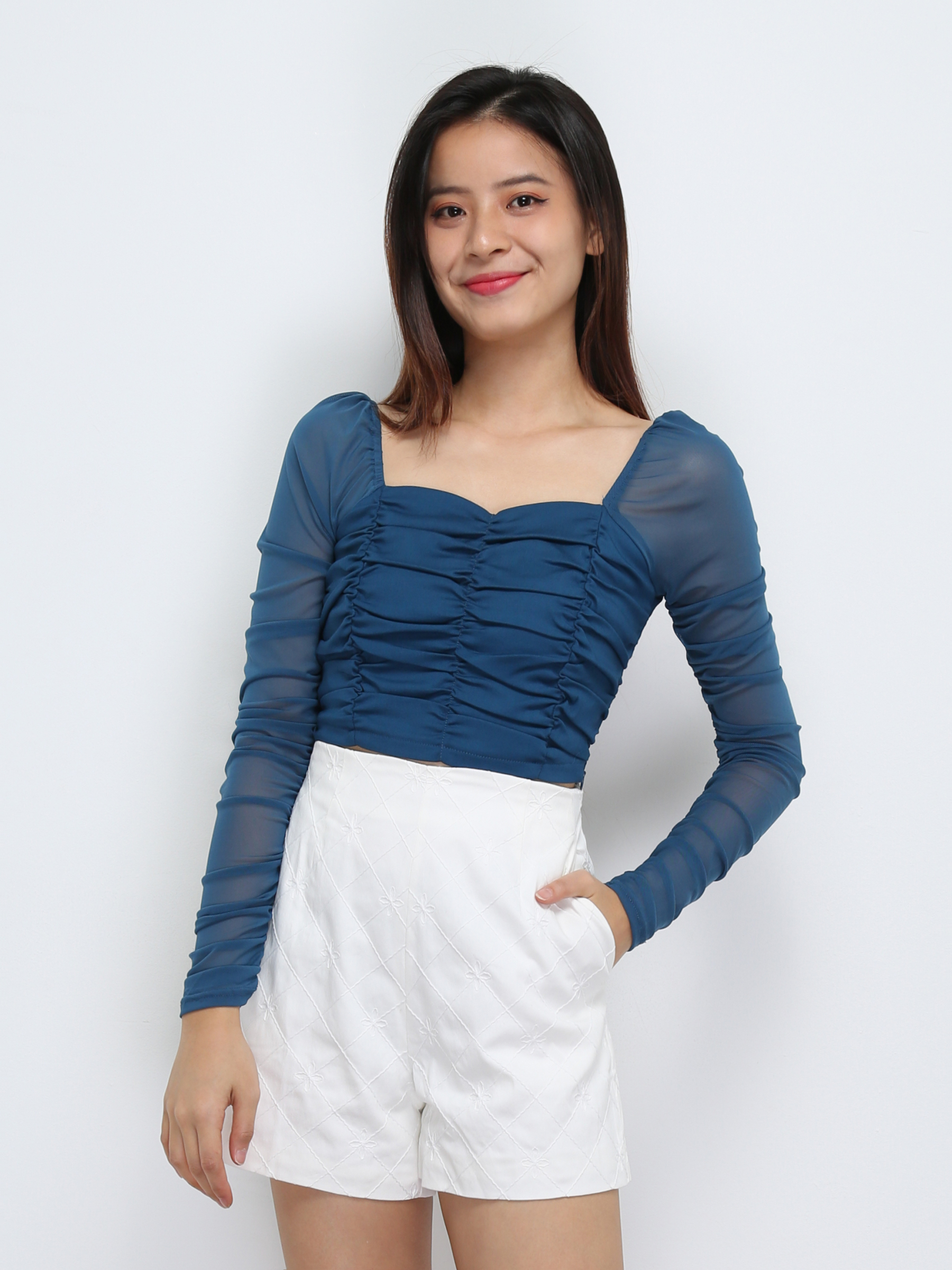 Pleated With Long Sleeve Top 29295