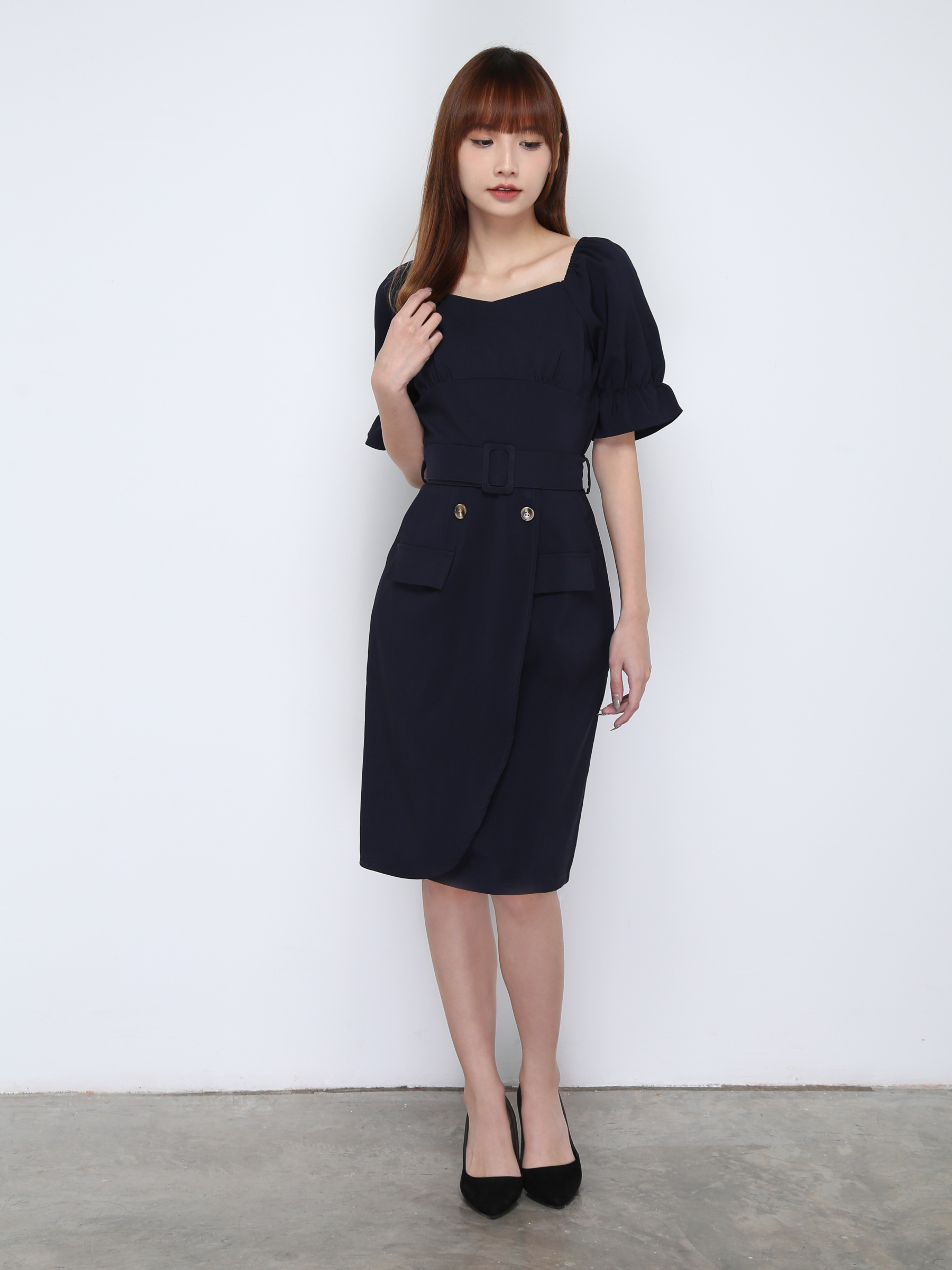 Formal Puff Sleeve Wrap Dress 17020