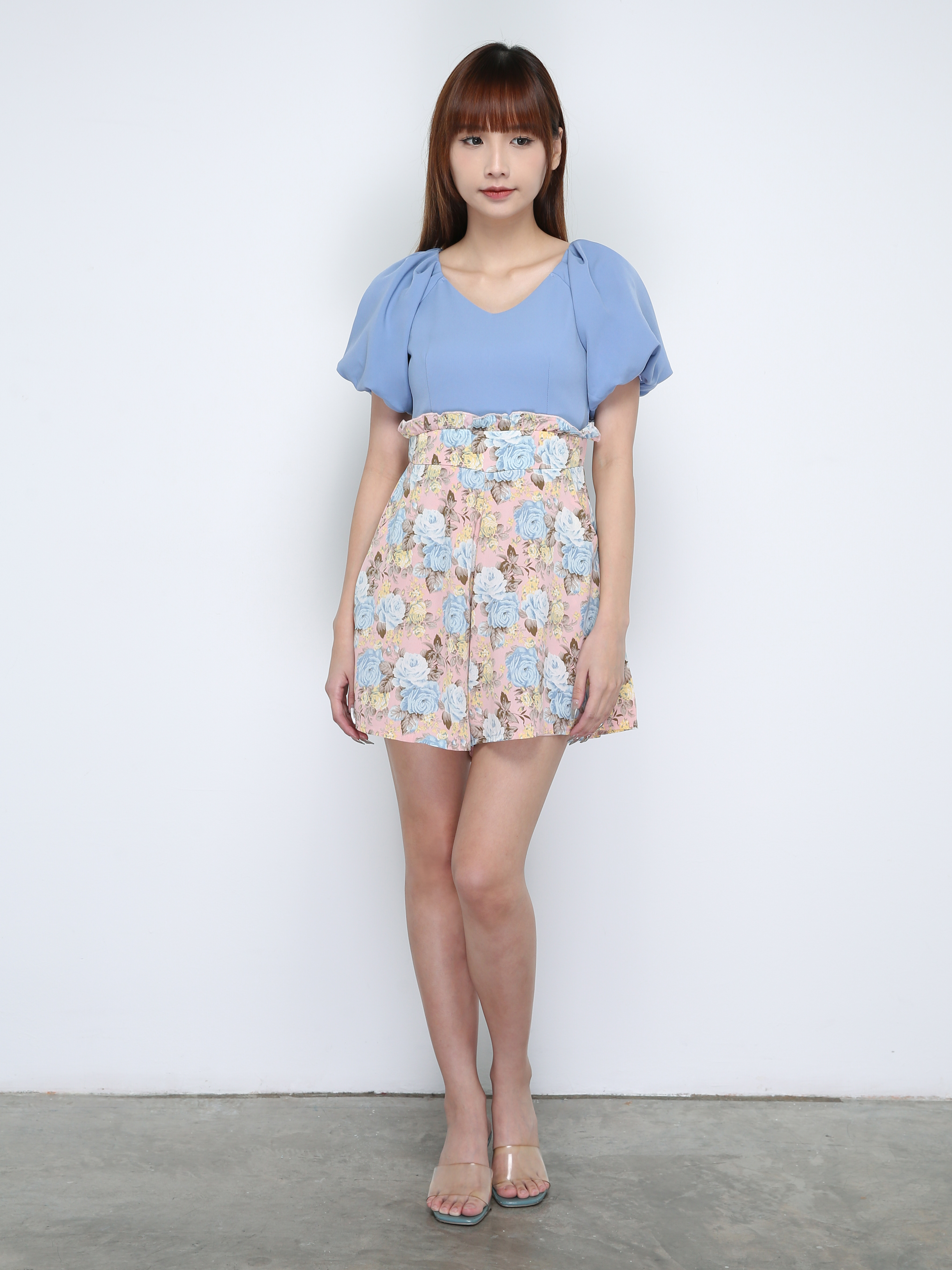 Two Tones V Neck Puff Sleeve Jumpsuit 18136