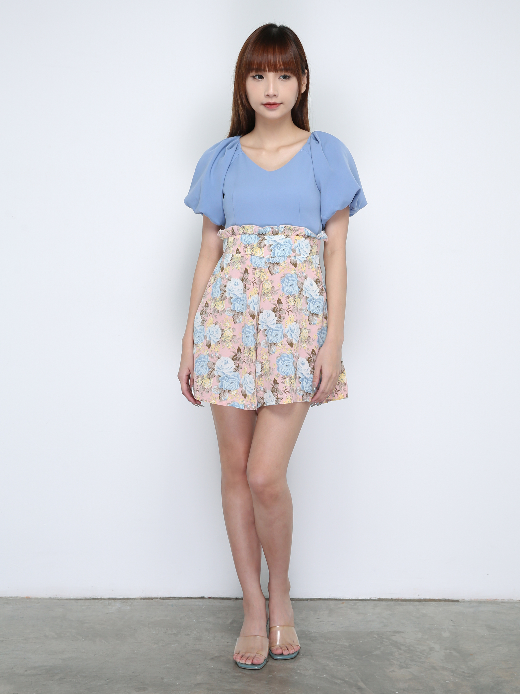 Two Tones V Neck Puff Sleeve Jumpsuit 18136
