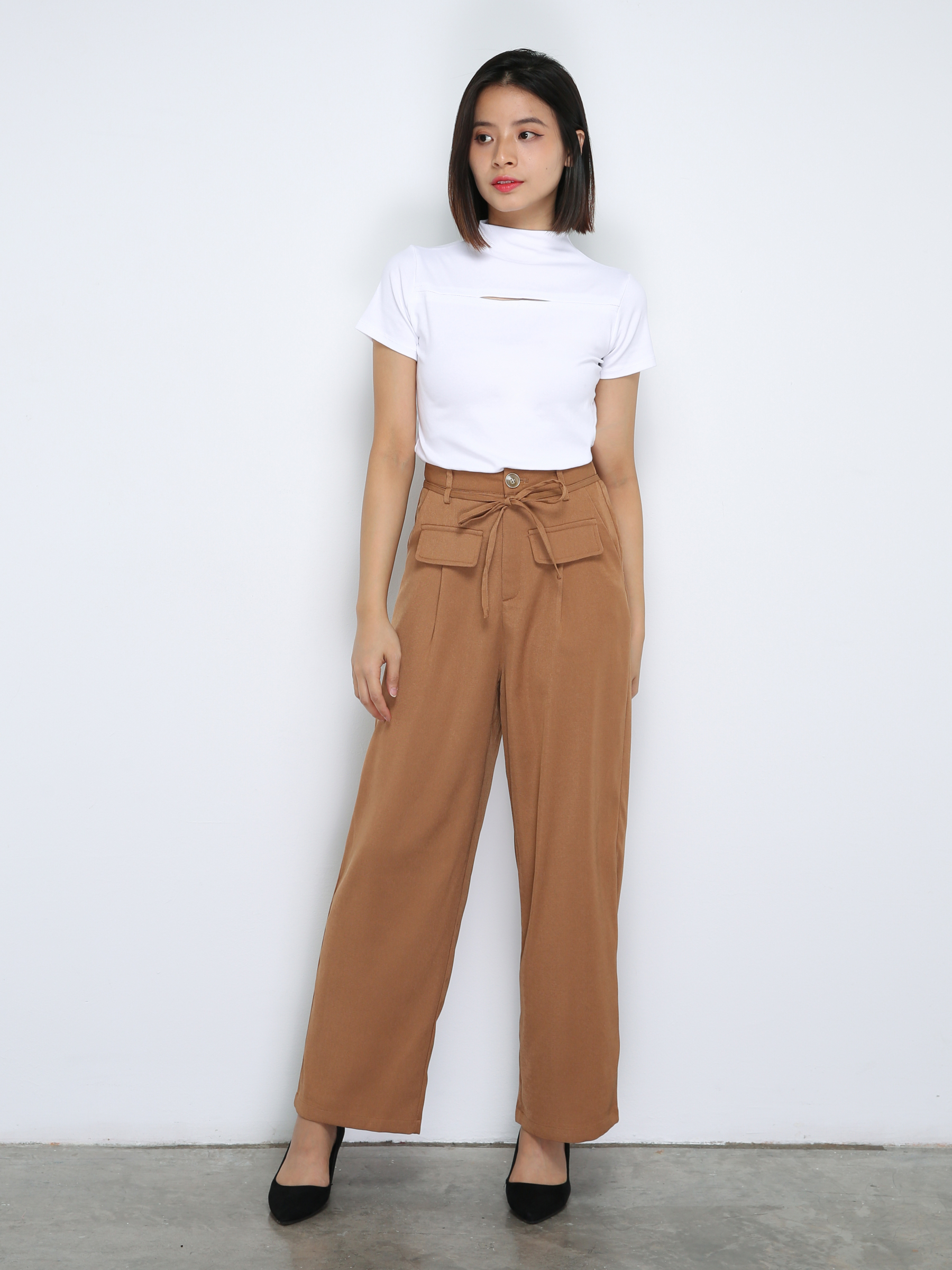 Side Pocket With String Belt Long Pants 33912