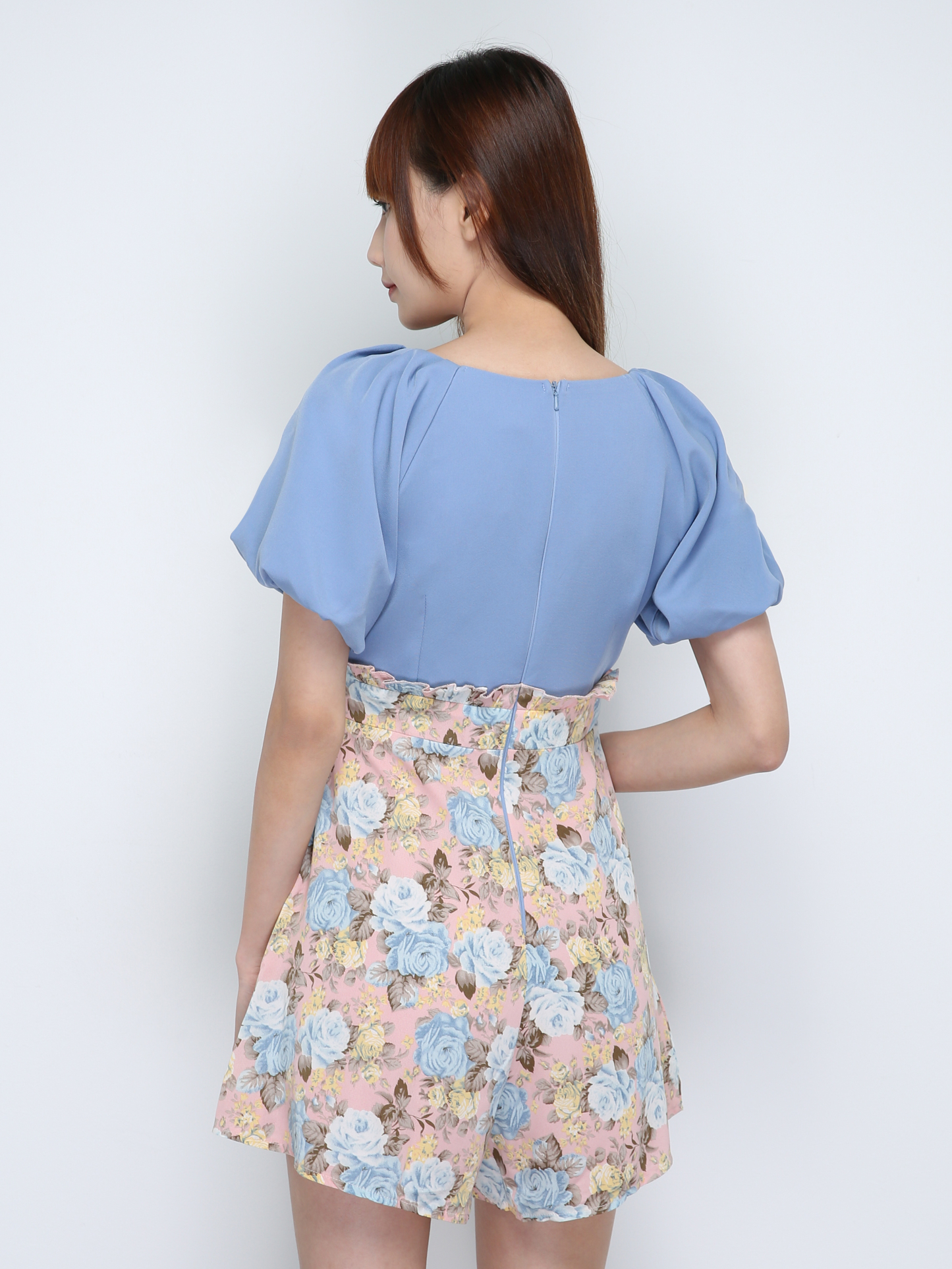 Two Tones V Neck Puff Sleeve Jumpsuit 18136