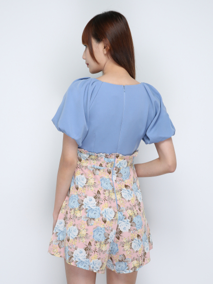 Two Tones V Neck Puff Sleeve Jumpsuit 18136