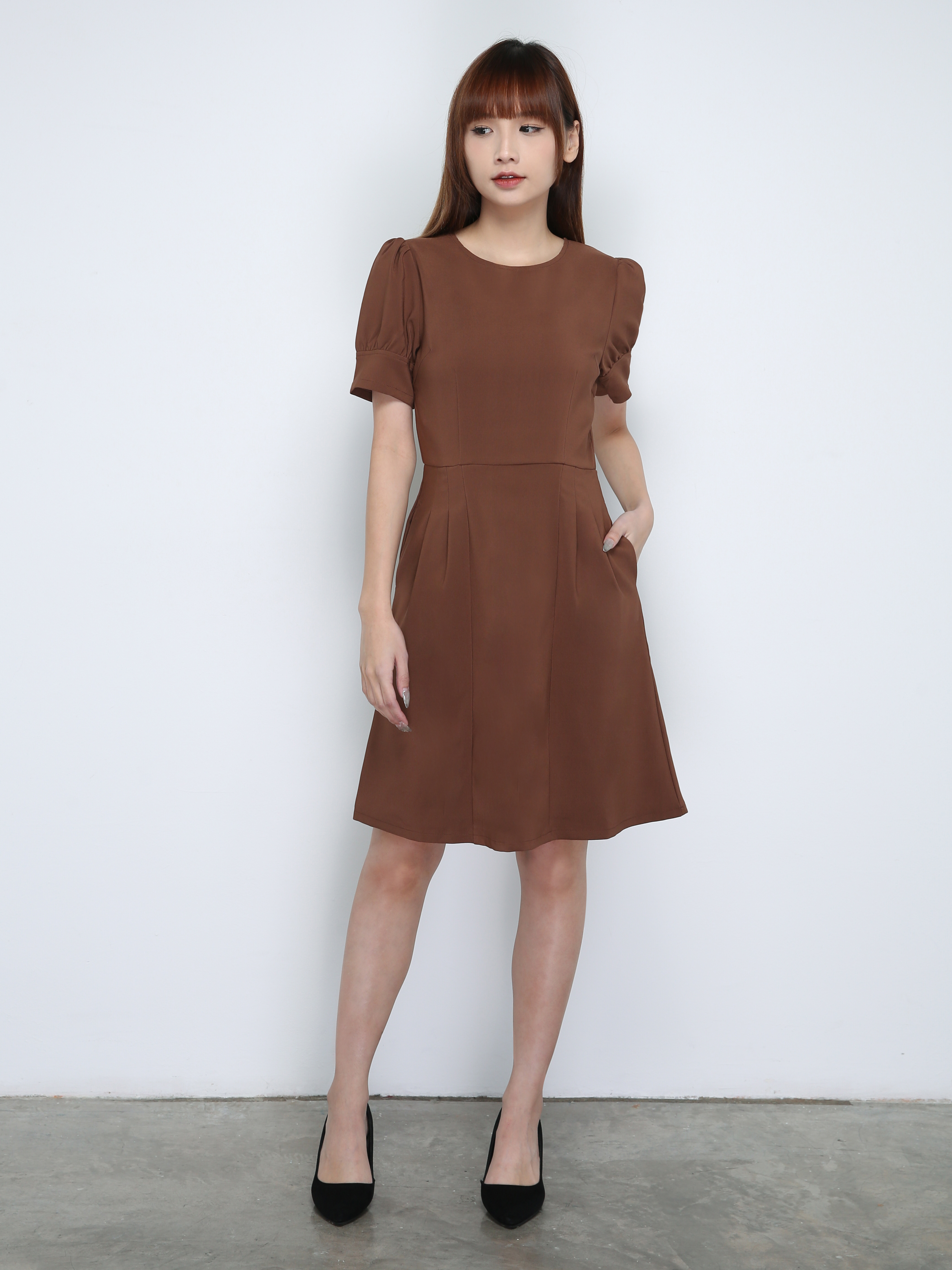 Polyester A Line Puff Sleeve Dress 18228