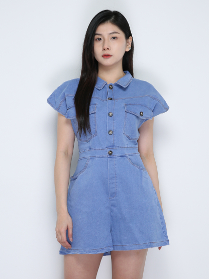 Denim Sleeveless Front Button Jumpsuits 18856