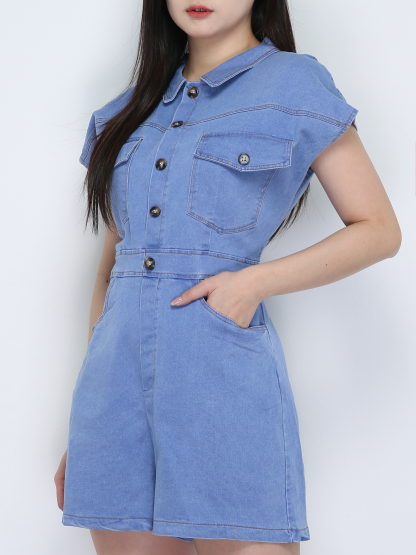 Denim Sleeveless Front Button Jumpsuits 18856