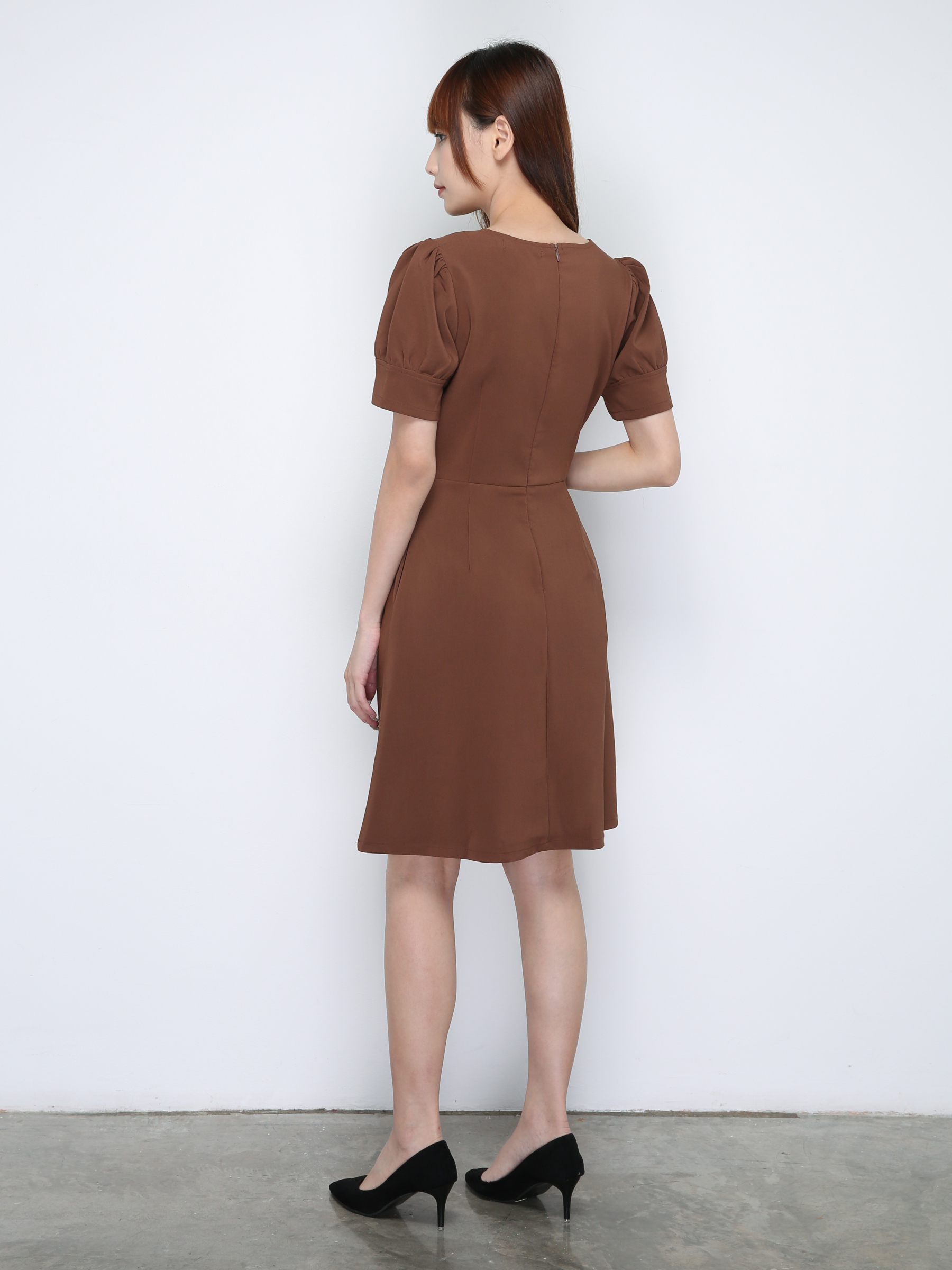 Polyester A Line Puff Sleeve Dress 18228