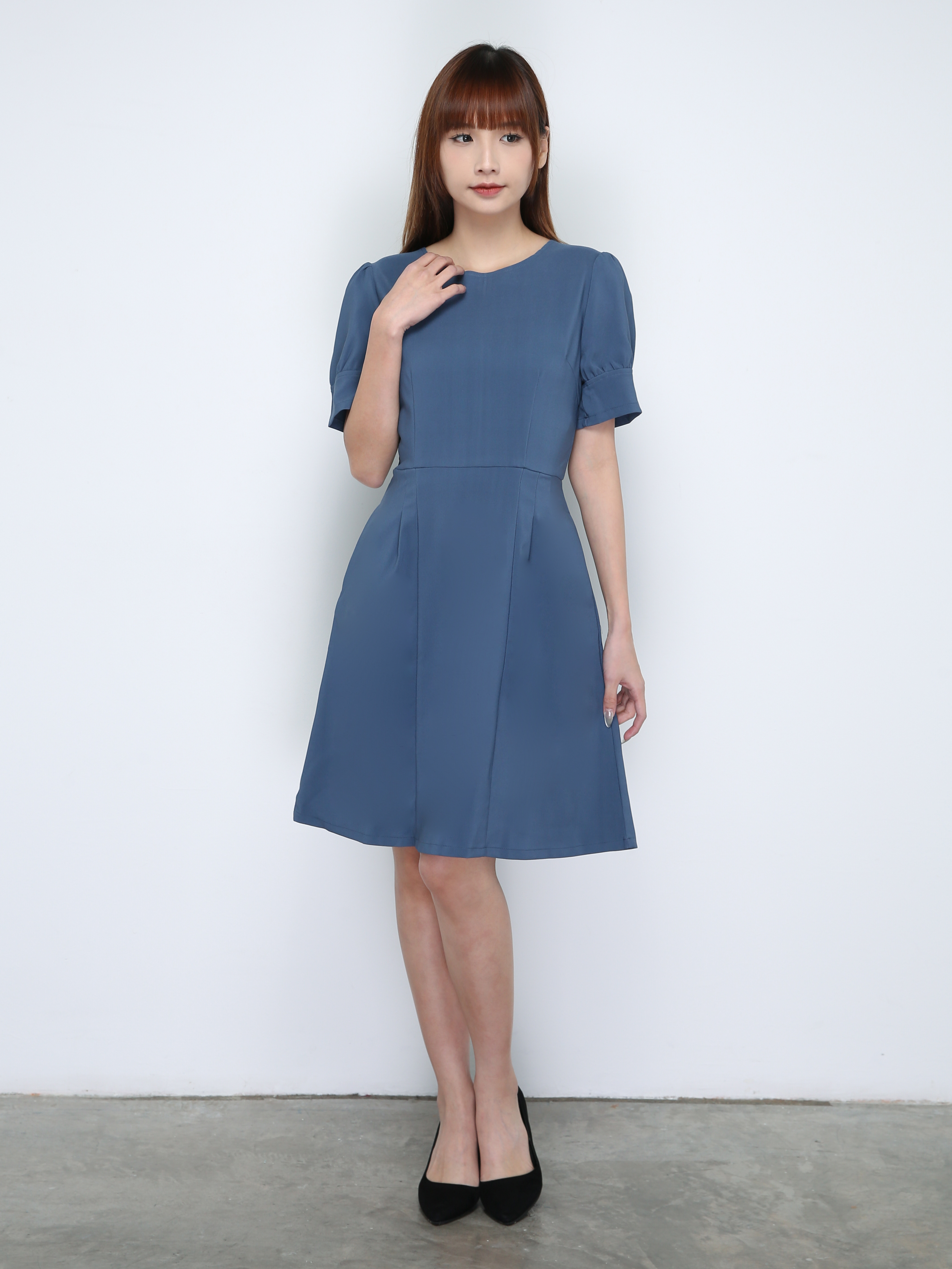 Polyester A Line Puff Sleeve Dress 18228
