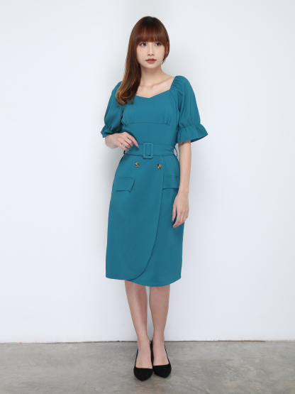Formal Puff Sleeve Wrap Dress 17020