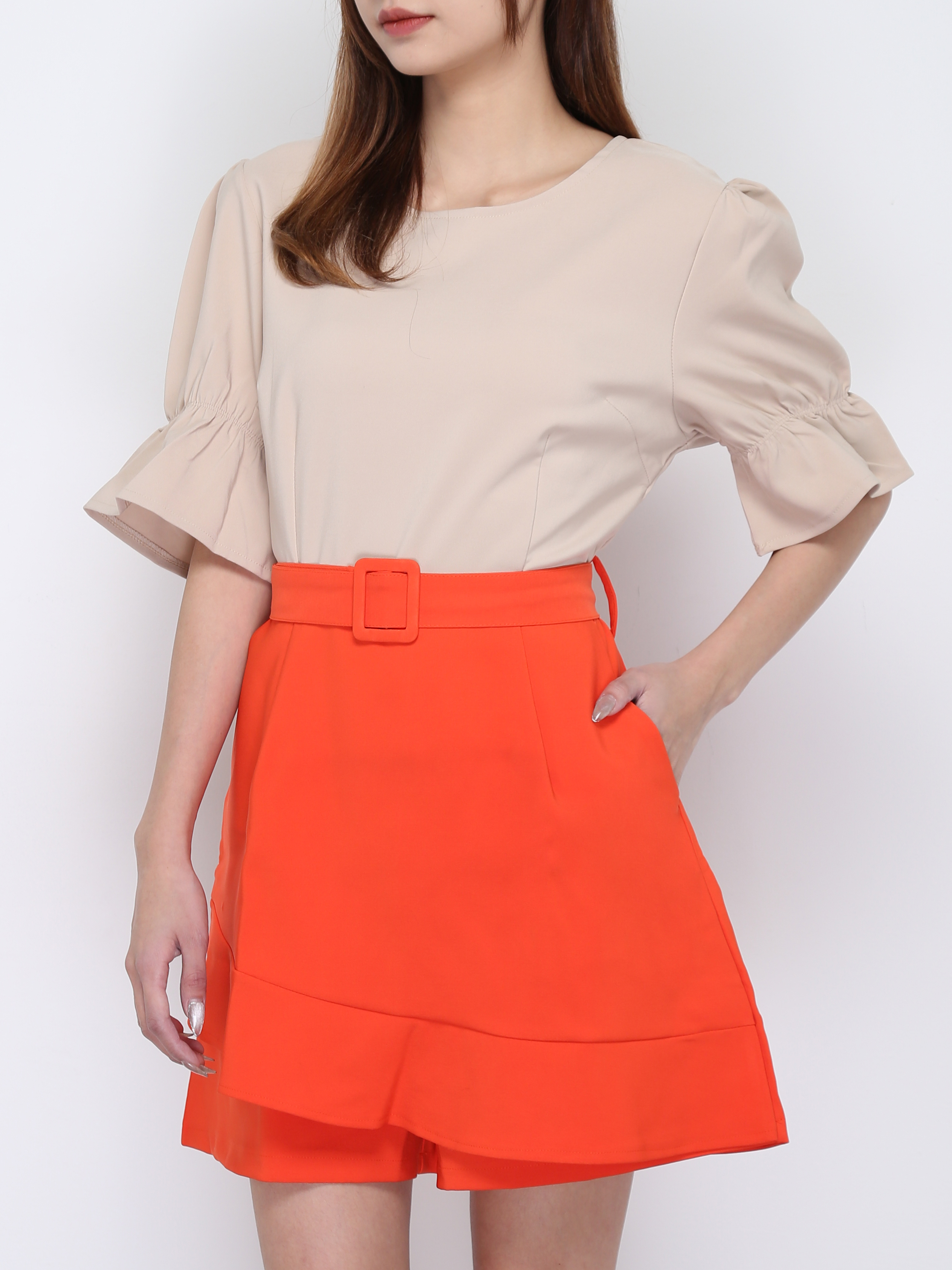 Two Tone With Belt Skirt Pants 16737