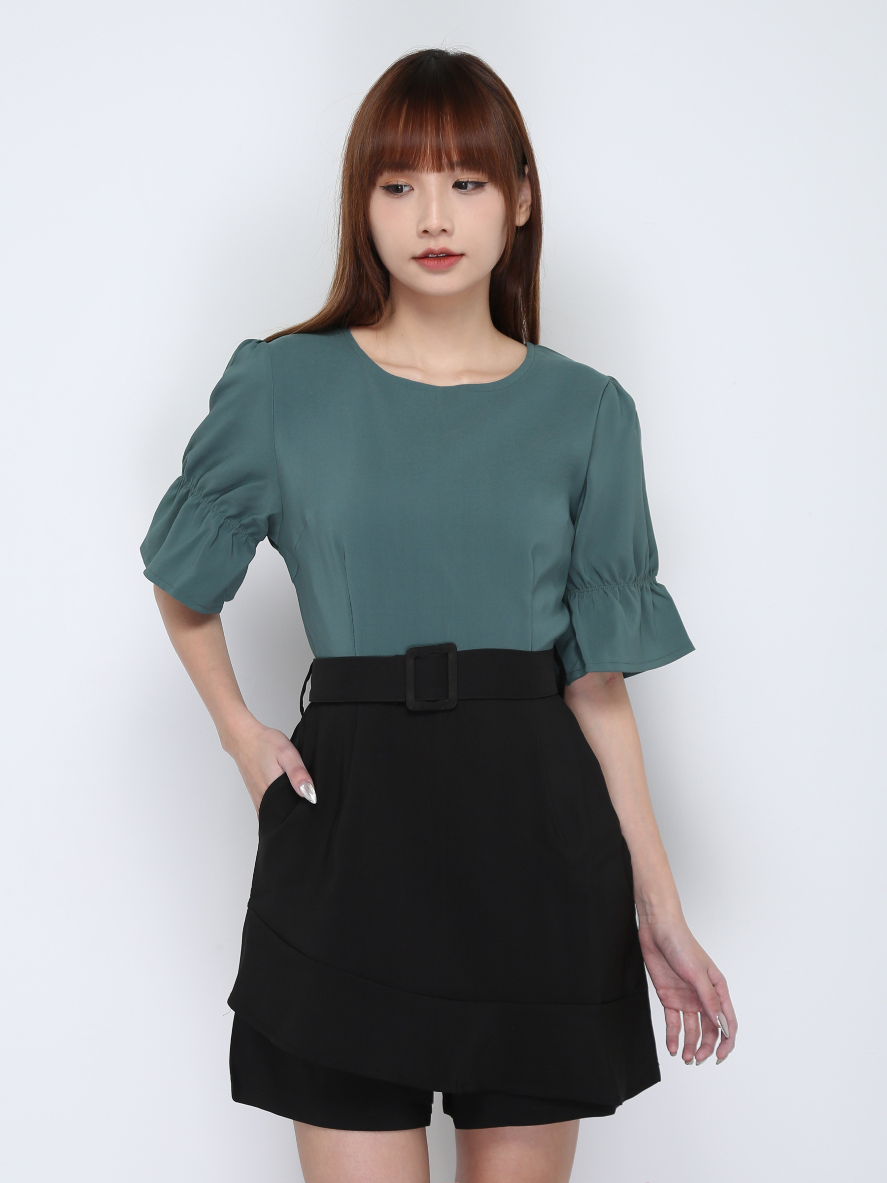 Two Tone With Belt Skirt Pants 16737
