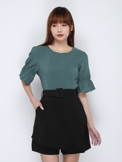 Two Tone With Belt Skirt Pants 16737