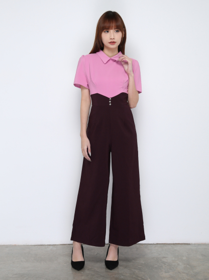 Two Tone Collar Jumpsuit 16736
