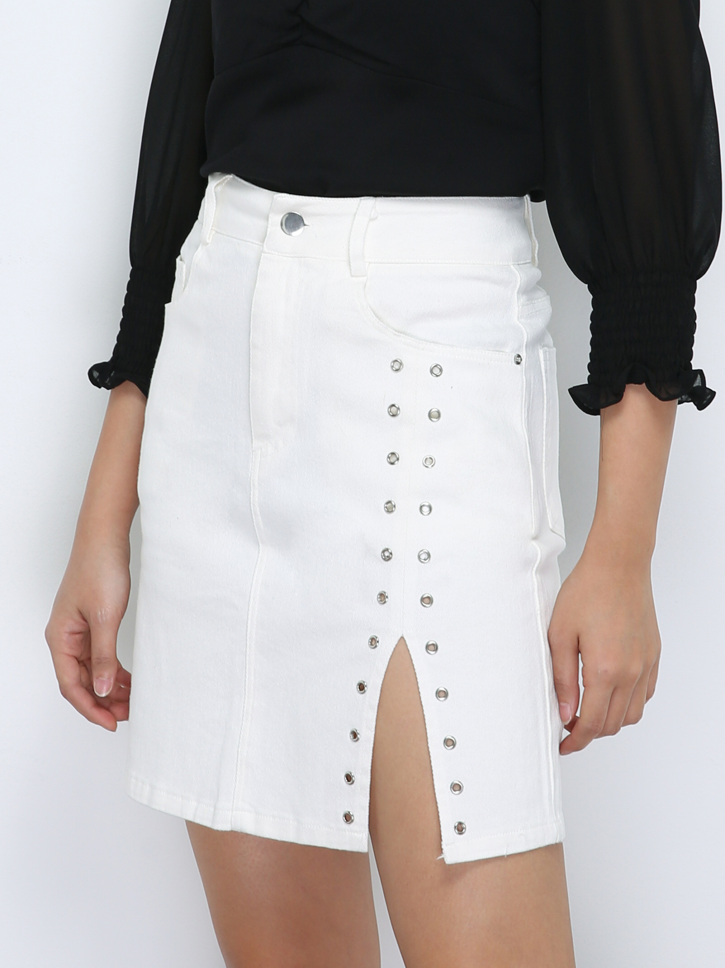 Decorative Ring Buckle With Split Skirt Pants 33914