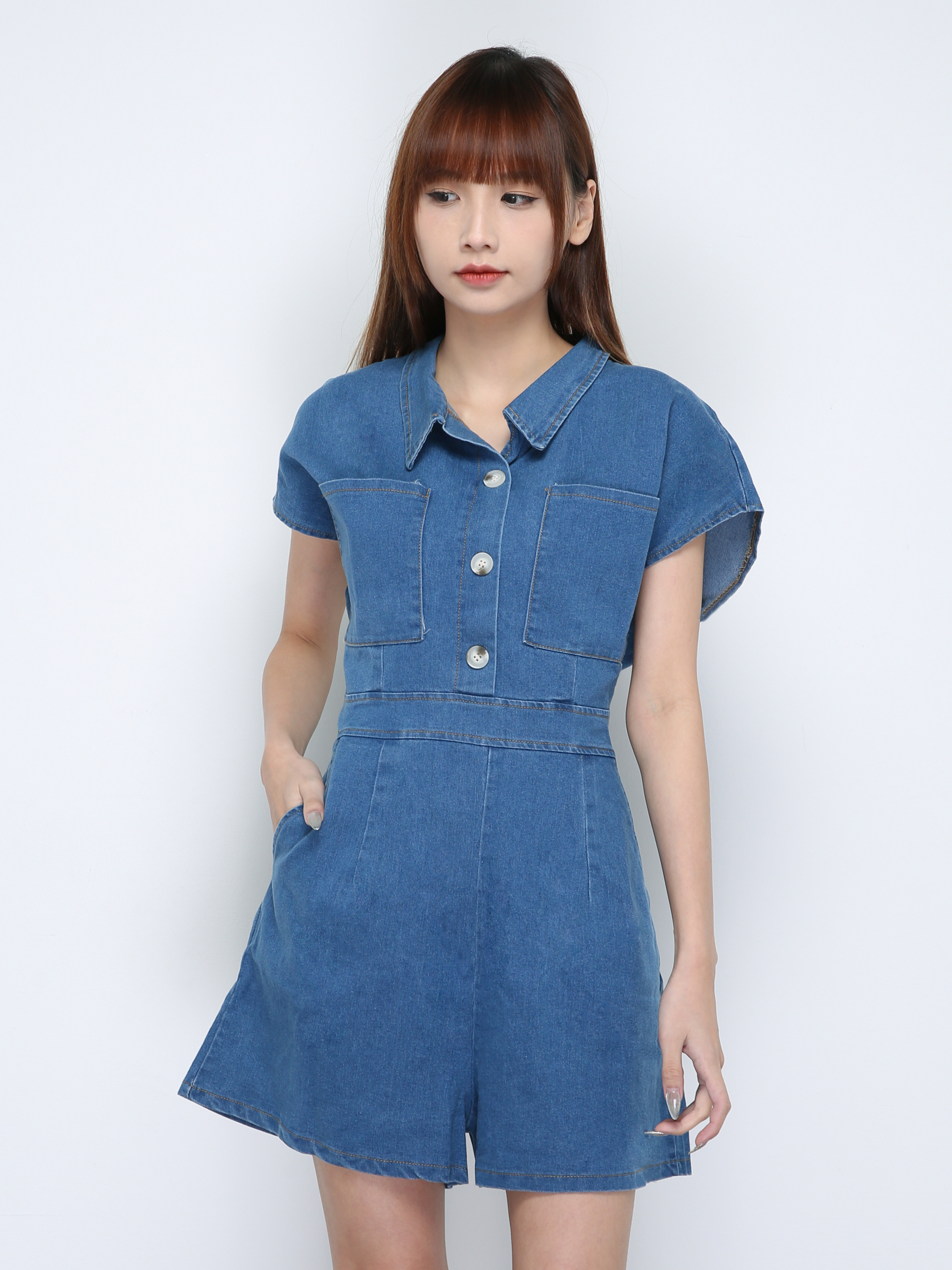 Sleeveless Collar Denim Jumpsuit 18744
