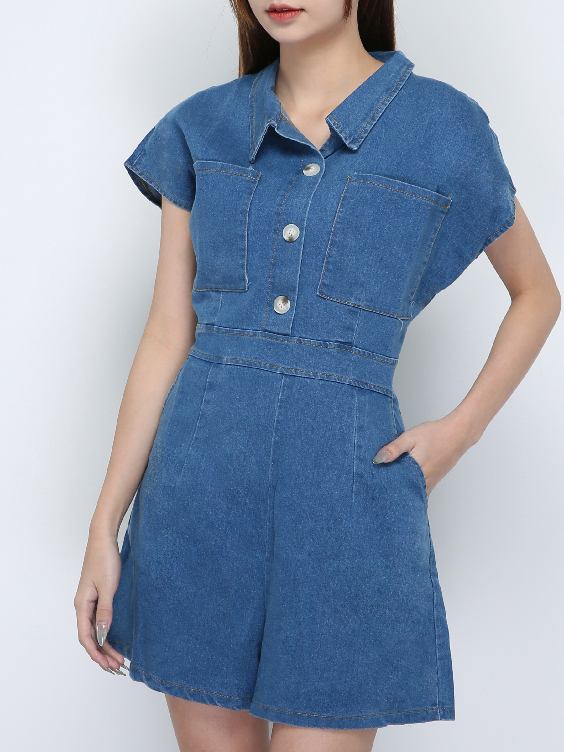 Sleeveless Collar Denim Jumpsuit 18744