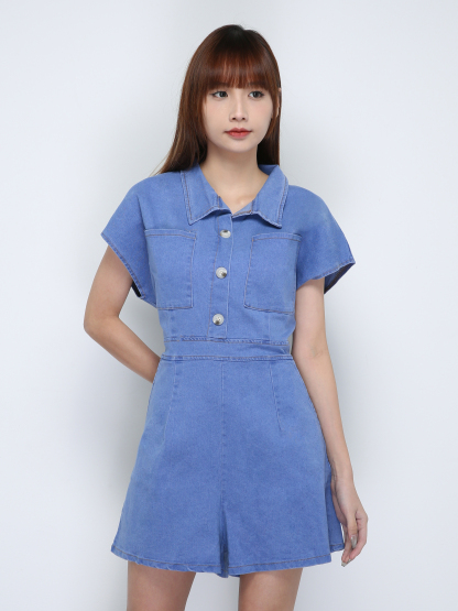 Sleeveless Collar Denim Jumpsuit 18744