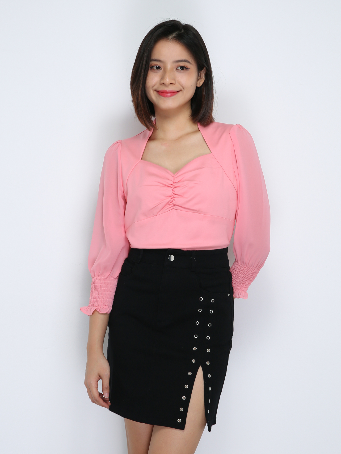 Decorative Ring Buckle With Split Skirt Pants 33914