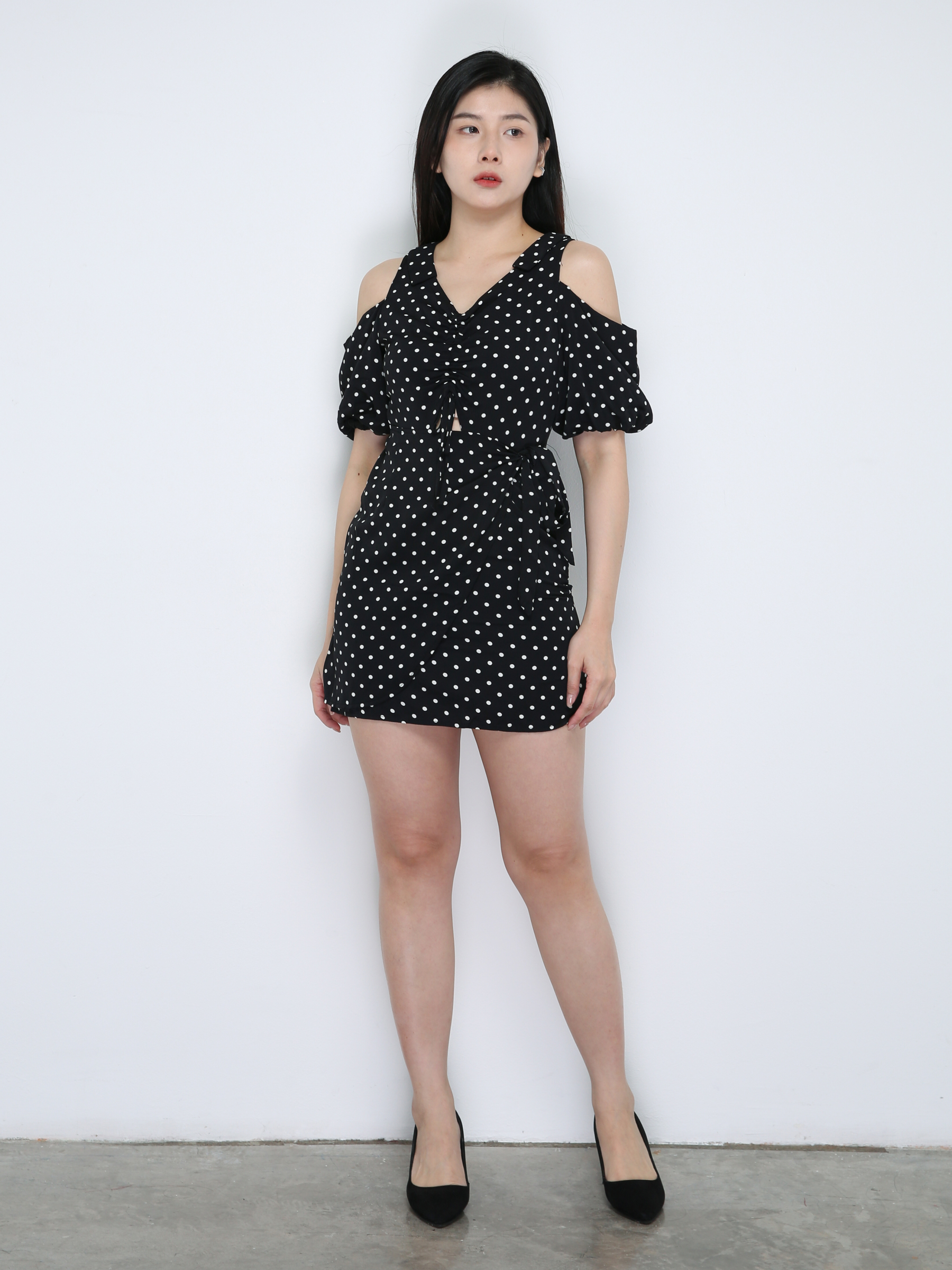 V Neck Polka Dot Drwastring Dress 18880