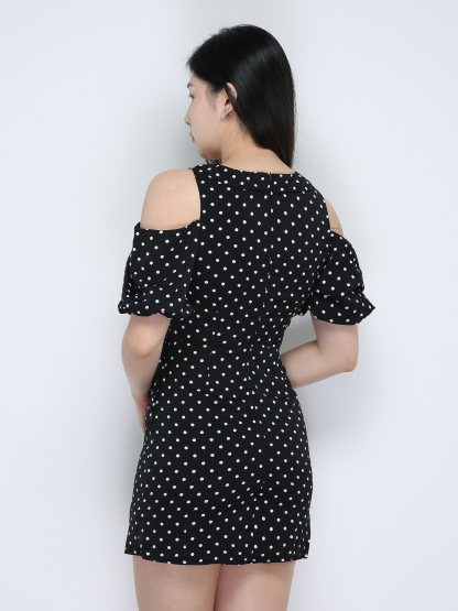 V Neck Polka Dot Drwastring Dress 18880