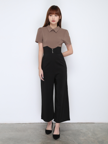Two Tone Collar Jumpsuit 16736