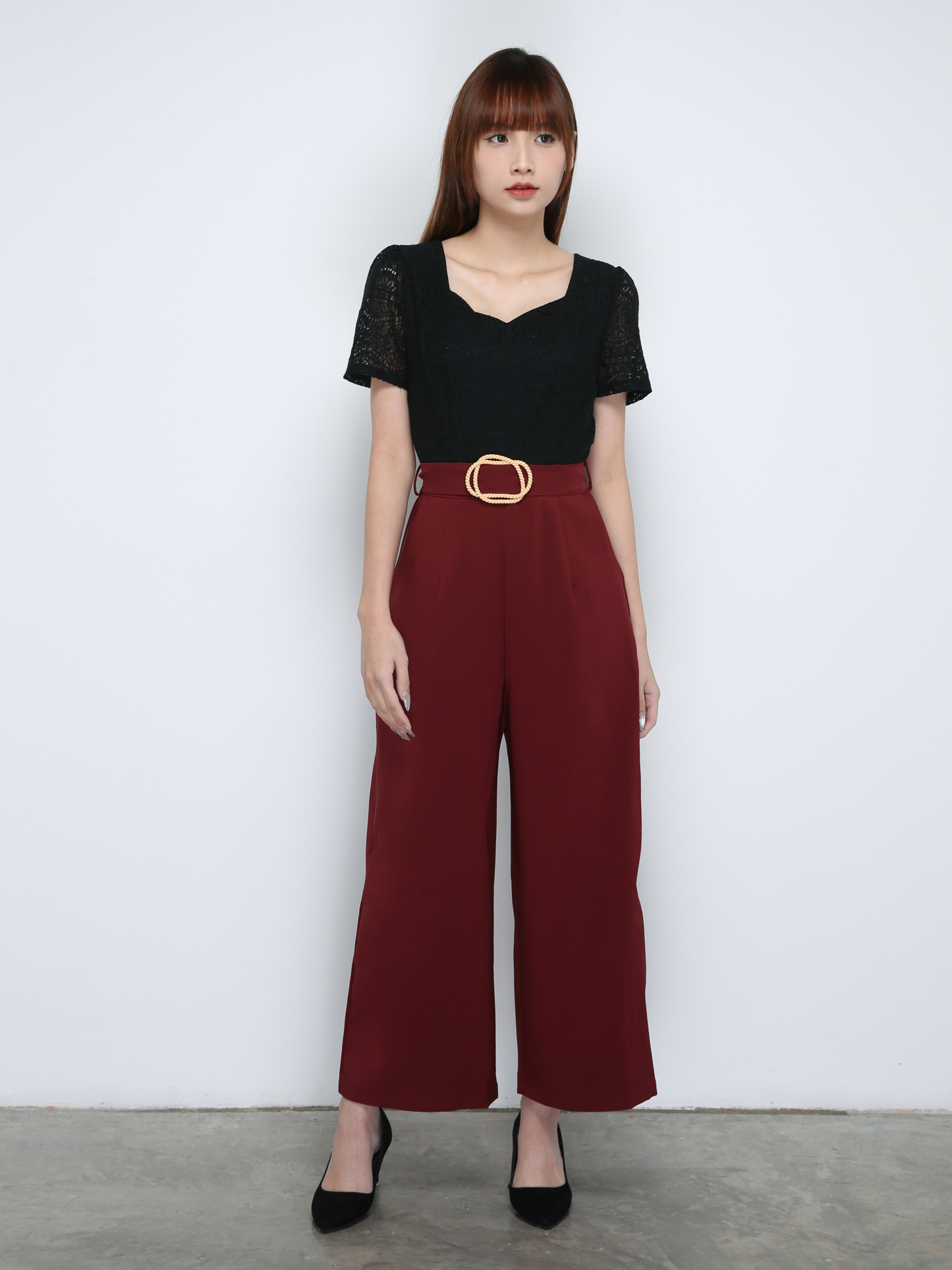 Two Tone Lace Jumpsuit With Belt 18732