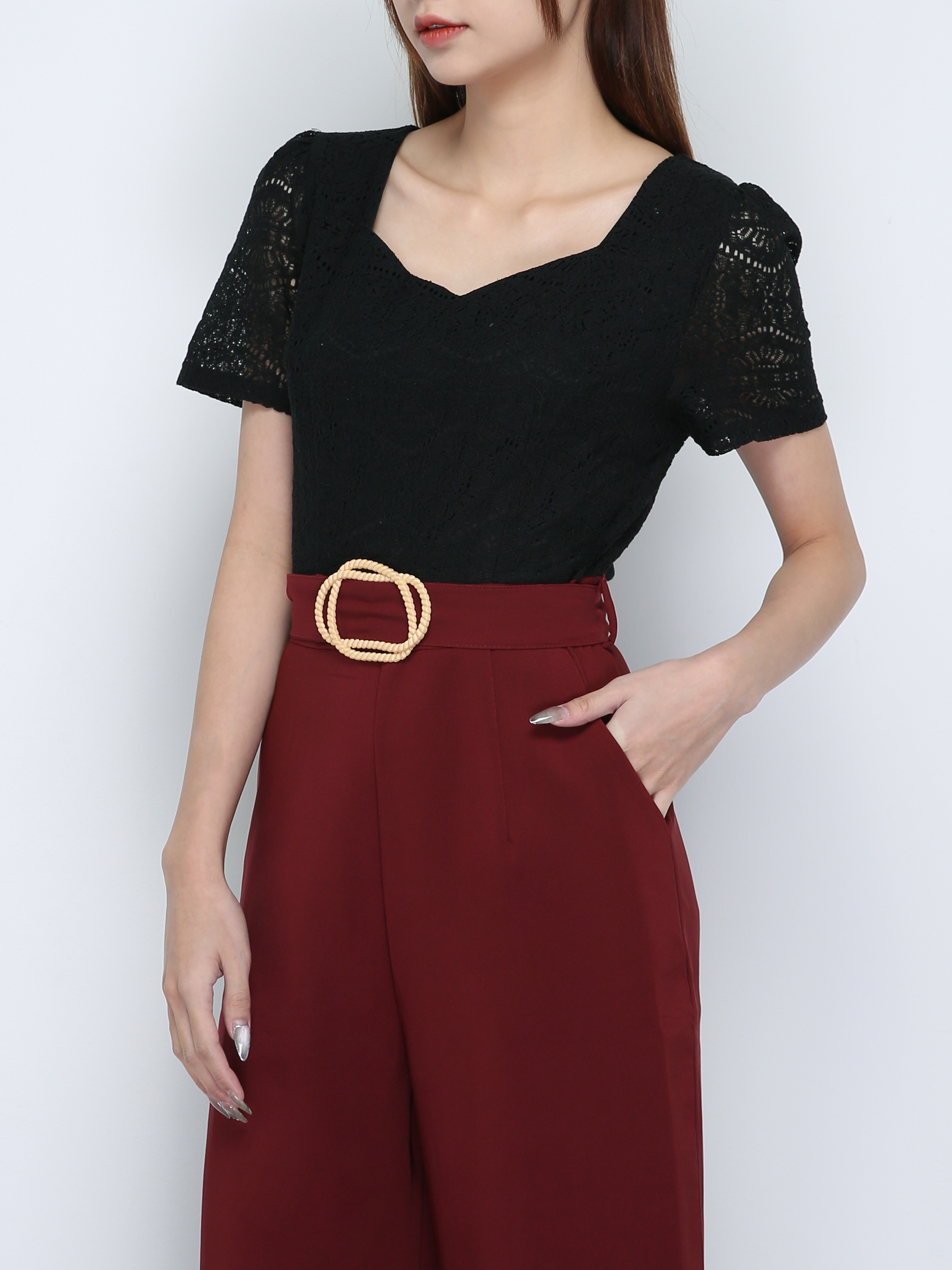Two Tone Lace Jumpsuit With Belt 18732