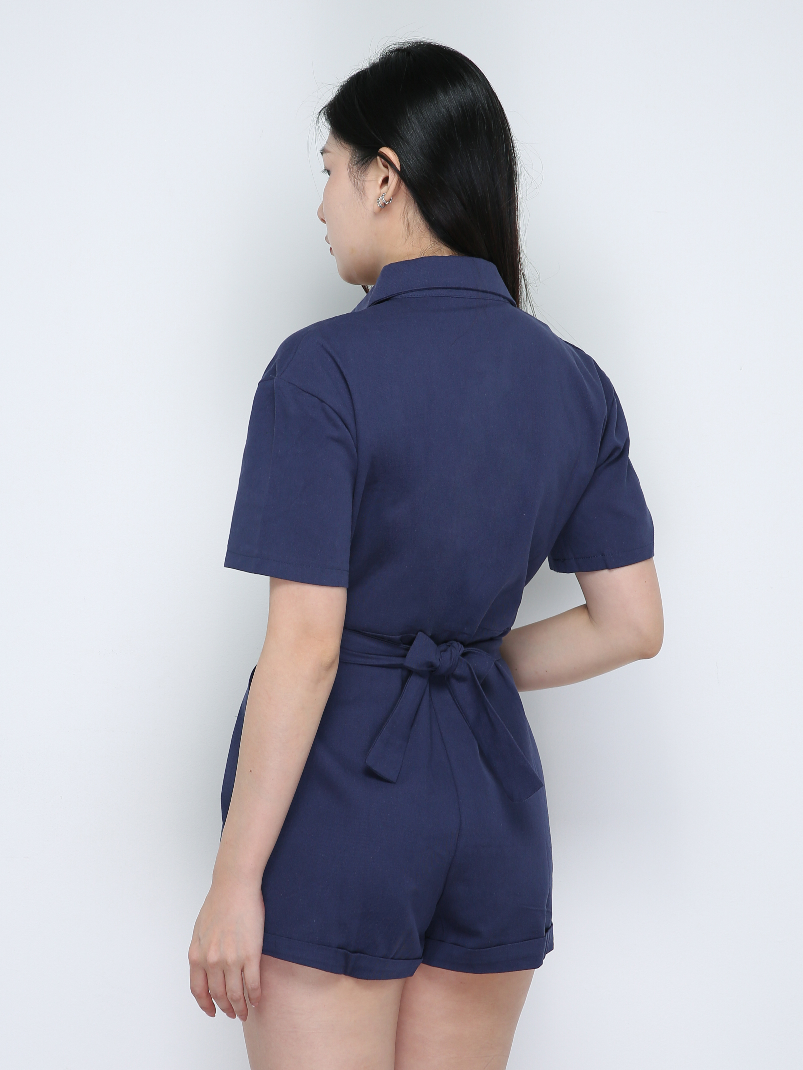 Classic Collar Front Button Front Pocket With Belt Jumpsuits 18877
